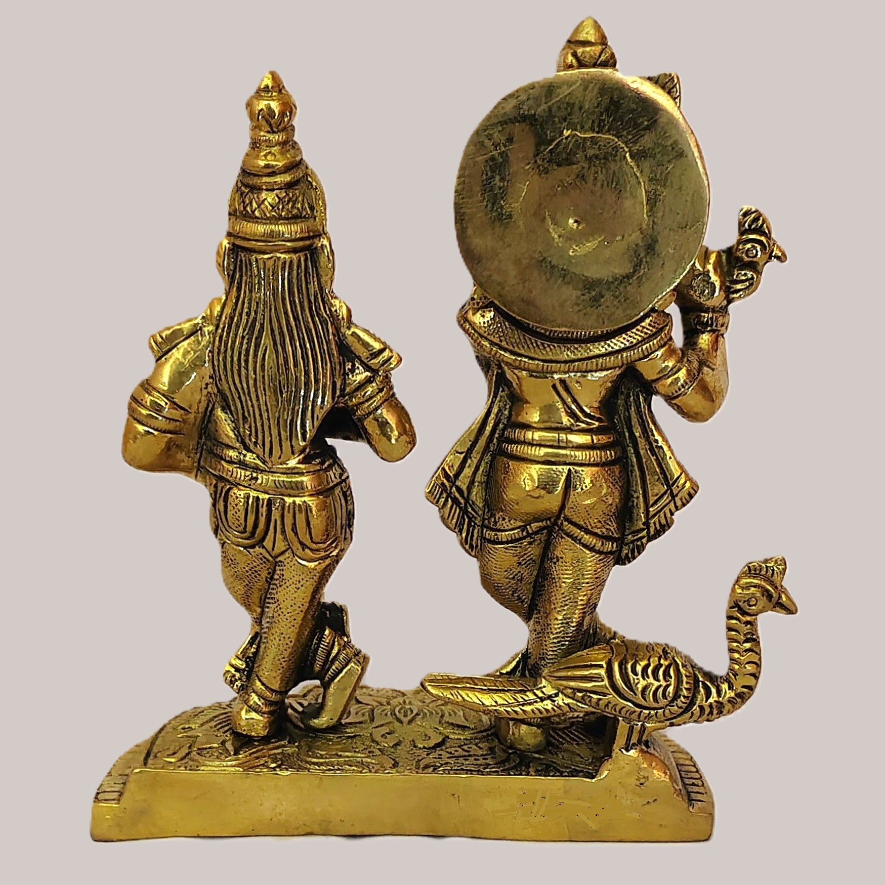 Handcrafted Brass Radha Krishna Idol with Peacock – Decorative Statue for Home, Temple, Pooja, Gift Item, Golden Finish - Image 5