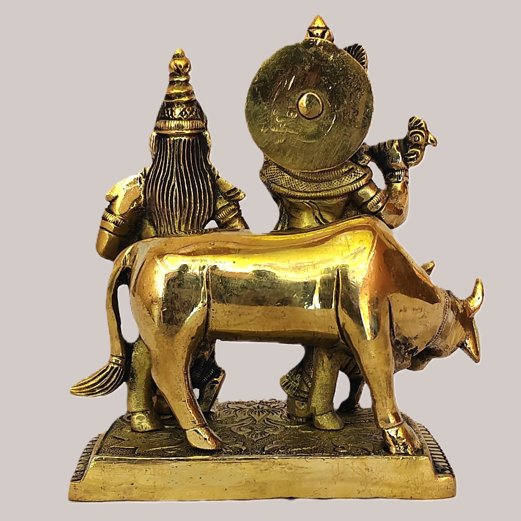 Handcrafted Brass Radha Krishna Idol with Cow – Decorative Statue for Home Temple, Pooja, Spiritual Decor & Gift Item (Golden Finish) - Image 3