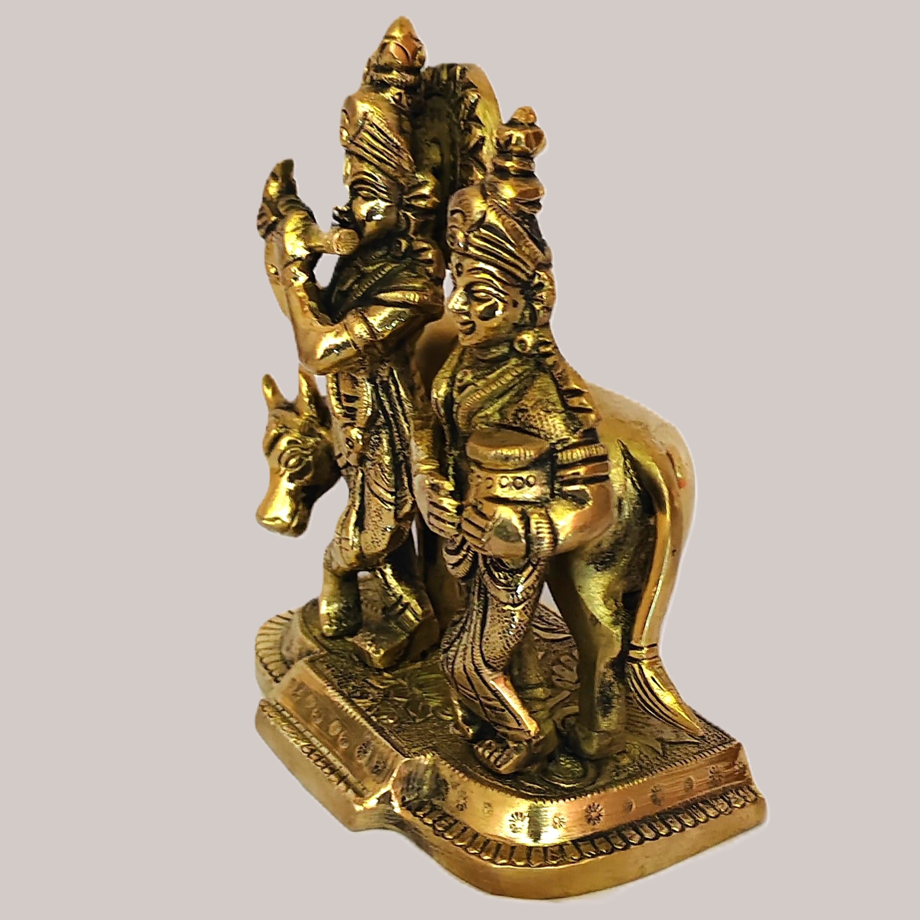 Handcrafted Brass Radha Krishna Idol with Cow – Decorative Statue for Home Temple, Pooja, Spiritual Decor & Gift Item (Golden Finish) - Image 4
