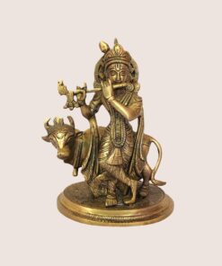 Handcrafted Brass Lord Krishna Idol with Cow Playing Flute | Vastu Gopal Murti for Home Temple, Pooja Room, Office Decor & Auspicious Devotional Gifting