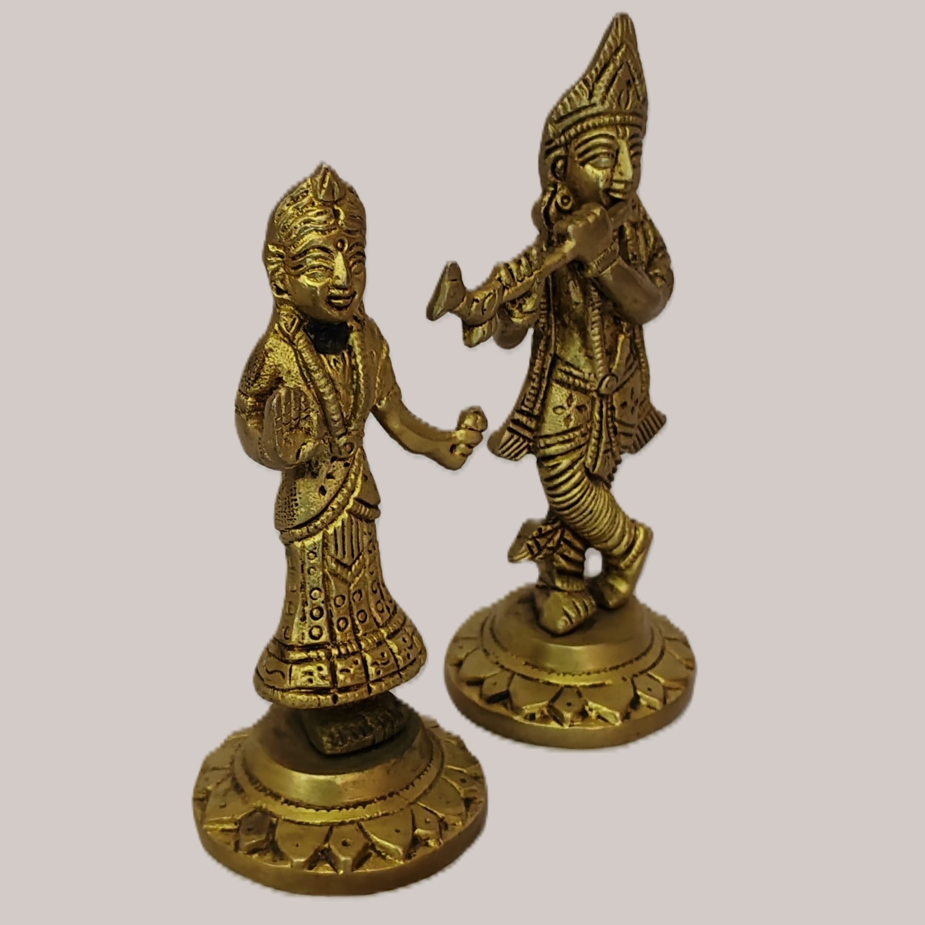 Radha Krishna Brass Idol Set | Radha Krishna Metal Statue | Gold Finish | Krishna Sculpture | for Home, Office, Puja | Religious Figurines | Decorative Murti Gift Showpiece - Image 2