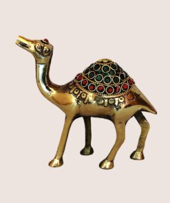 Handcrafted Brass Camel Showpiece with Meenakari Stone Work | Rajasthani Desert Camel Figurine for Home Decor, Shelf Accent, Vastu Travel Luck & Ethnic Gifting