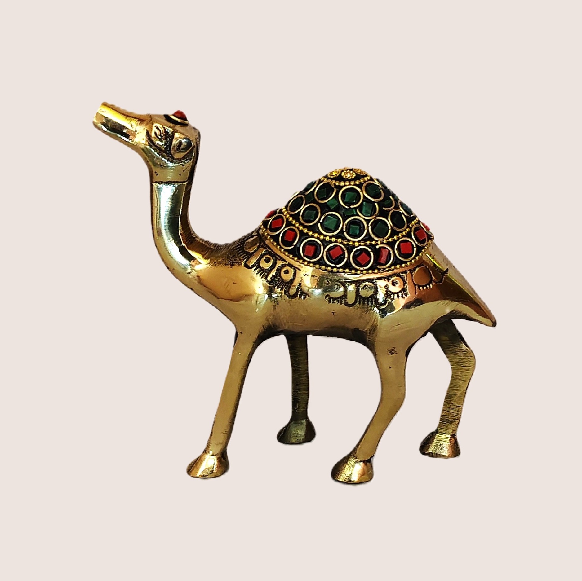 Handcrafted Brass Camel Showpiece with Meenakari Stone Work | Rajasthani Desert Camel Figurine for Home Decor, Shelf Accent, Vastu Travel Luck & Ethnic Gifting