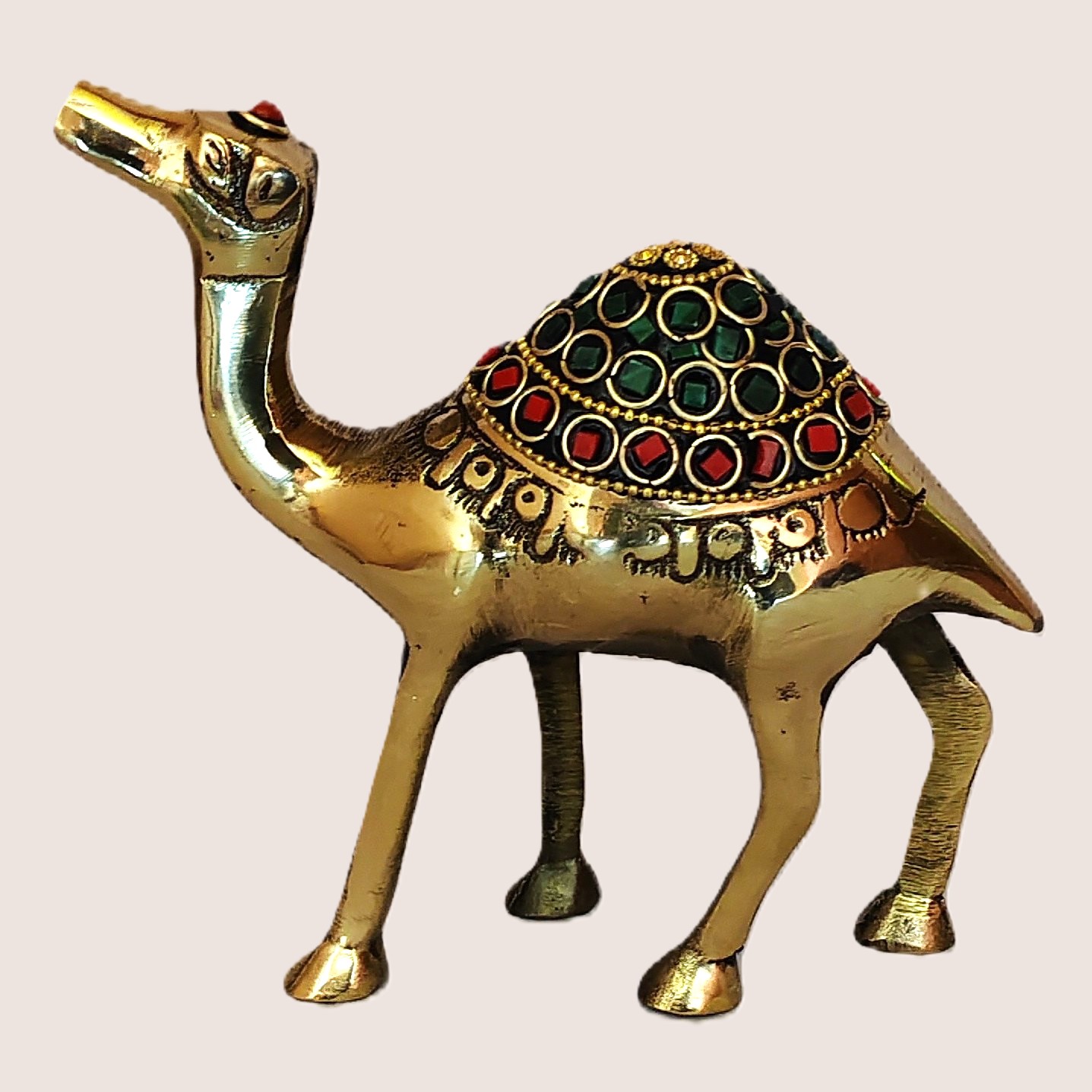 Handcrafted Brass Camel Showpiece with Meenakari Stone Work | Rajasthani Desert Camel Figurine for Home Decor, Shelf Accent, Vastu Travel Luck & Ethnic Gifting - Image 2