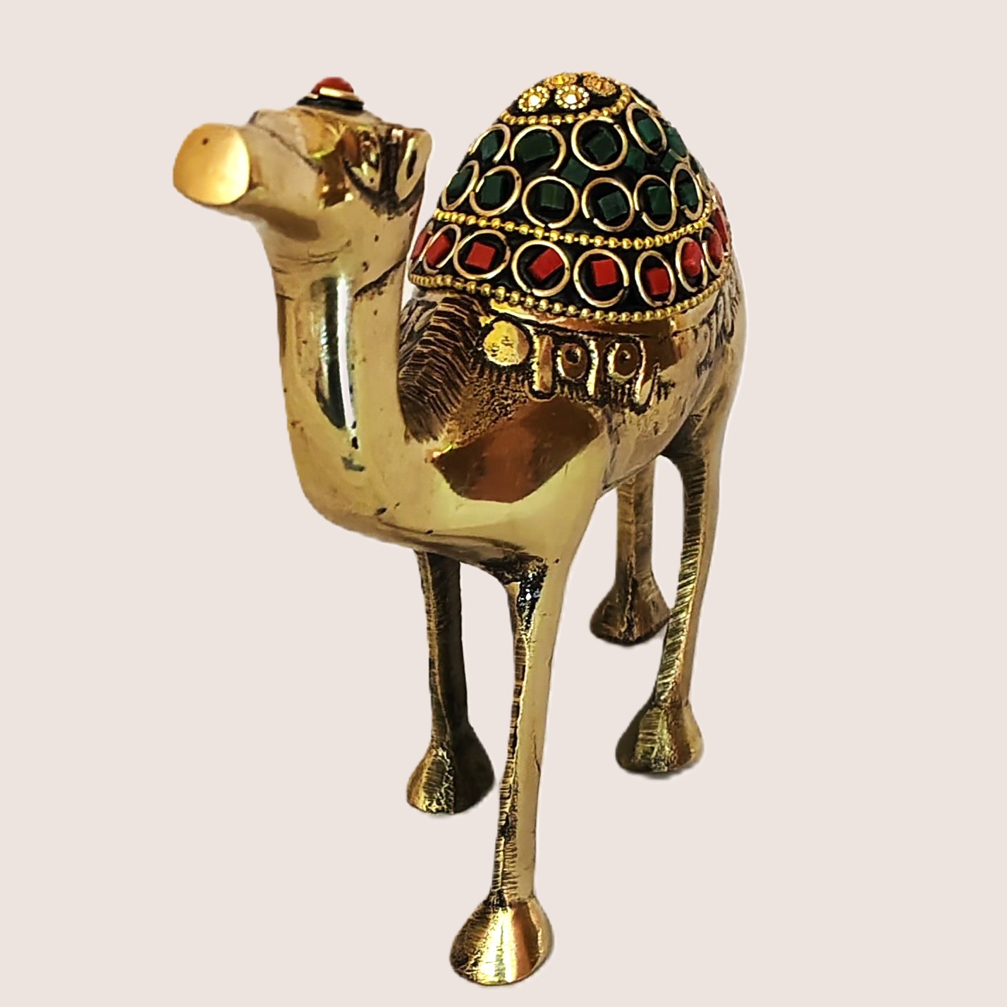 Handcrafted Brass Camel Showpiece with Meenakari Stone Work | Rajasthani Desert Camel Figurine for Home Decor, Shelf Accent, Vastu Travel Luck & Ethnic Gifting - Image 3