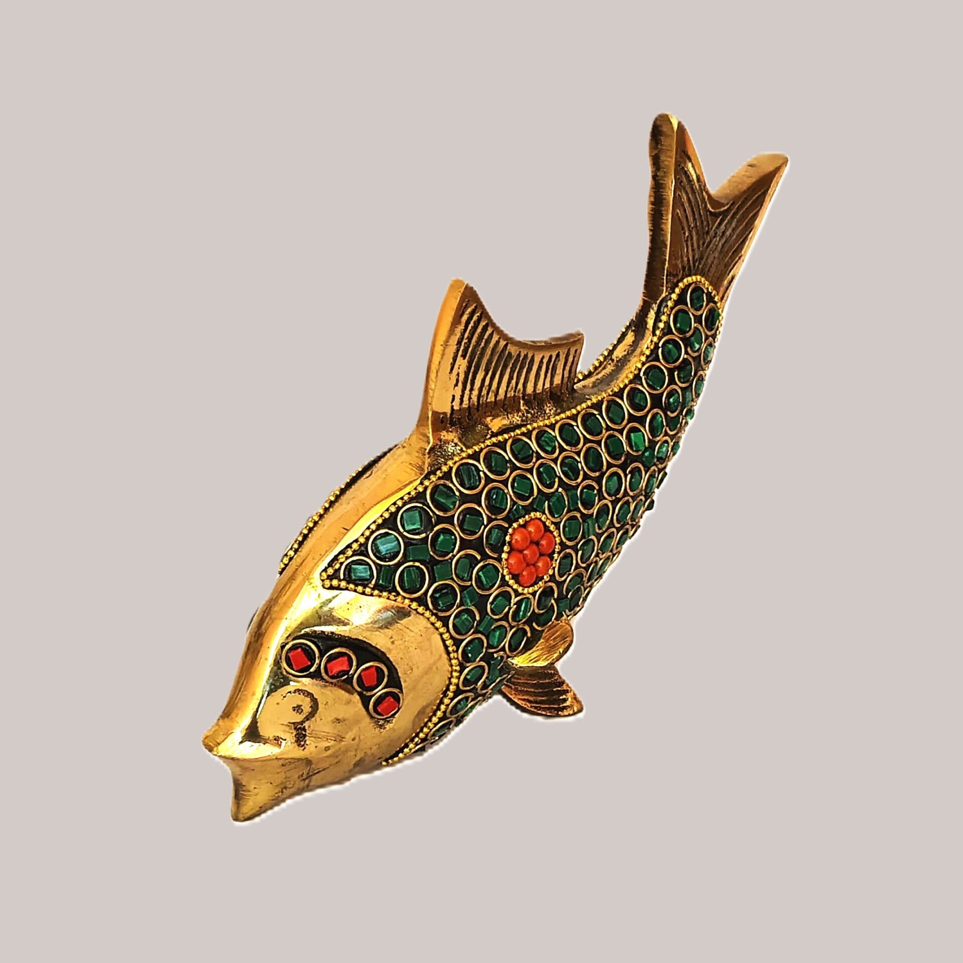 Pure Brass Fish Showpiece with Stone Work – Handcrafted Miniature Fish Figurine for Home Décor, Vastu Decoration, Office Table, Gift Item - Image 2