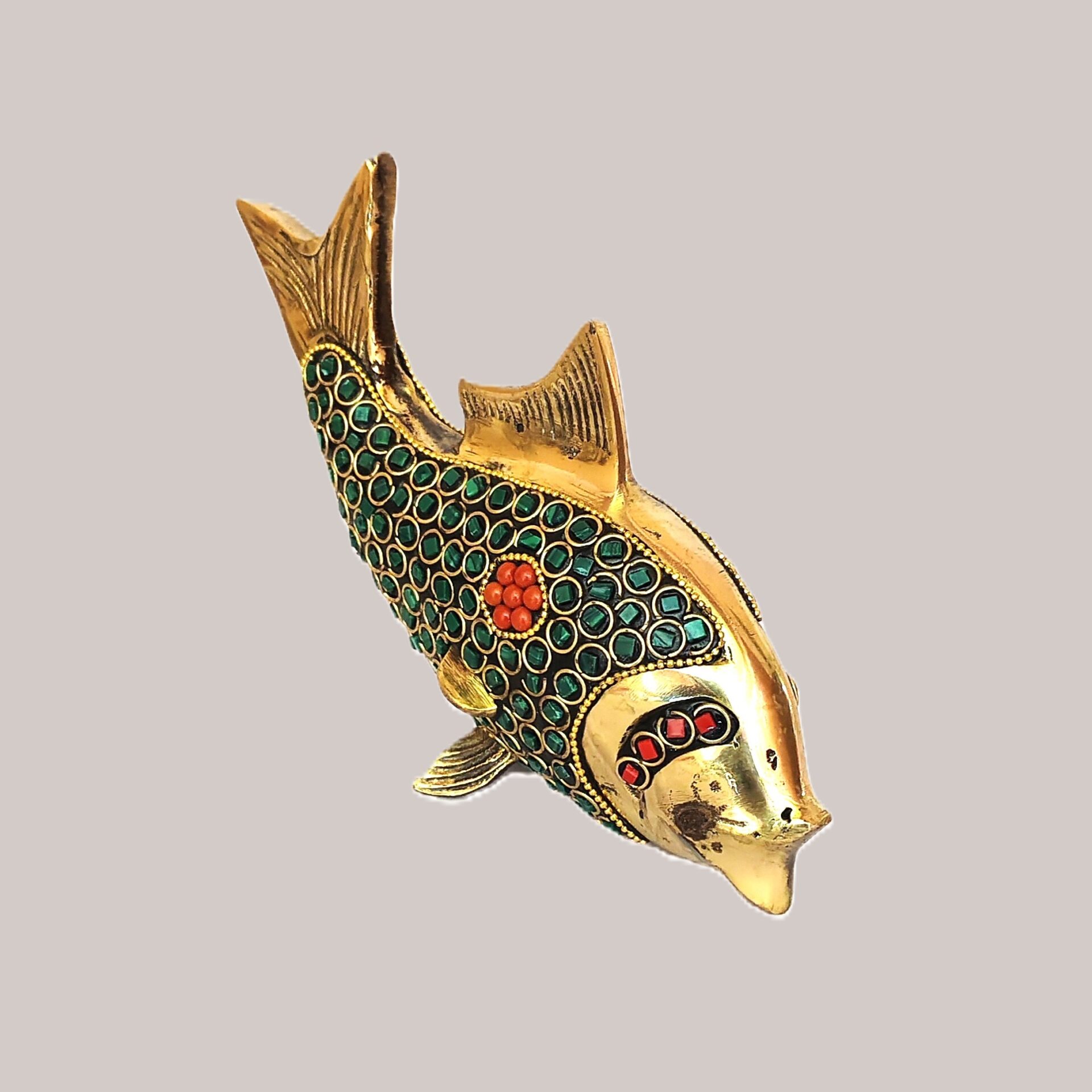 Pure Brass Fish Showpiece with Stone Work – Handcrafted Miniature Fish Figurine for Home Décor, Vastu Decoration, Office Table, Gift Item - Image 3
