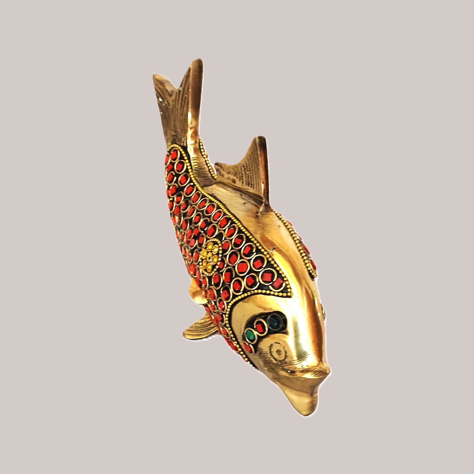 Pure Brass Fish Showpiece with Stone Work – Handcrafted Miniature Fish Figurine for Home Décor, Vastu Decoration, Office Table, Gift Item - Image 2