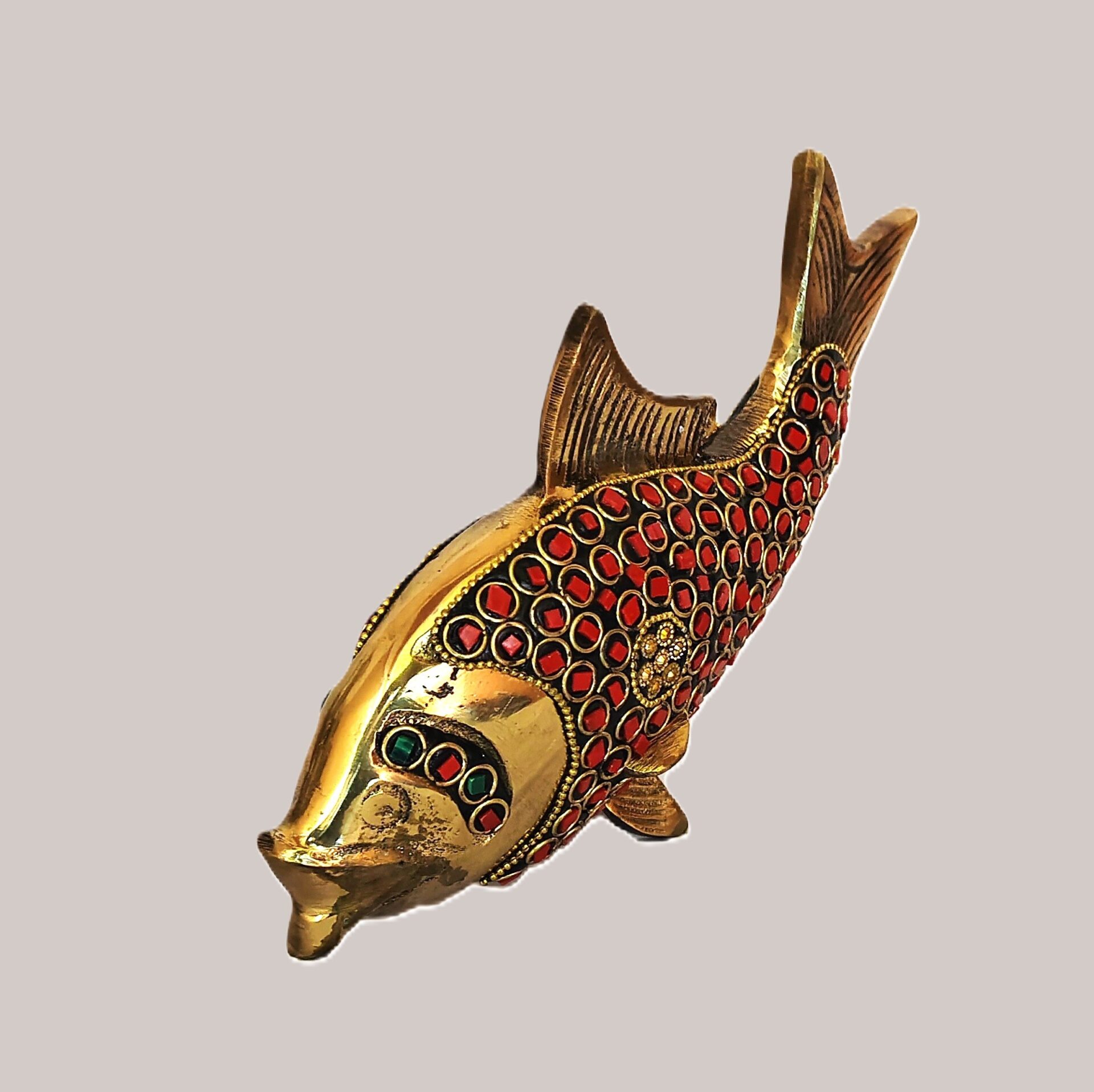 Pure Brass Fish Showpiece with Stone Work – Handcrafted Miniature Fish Figurine for Home Décor, Vastu Decoration, Office Table, Gift Item - Image 3