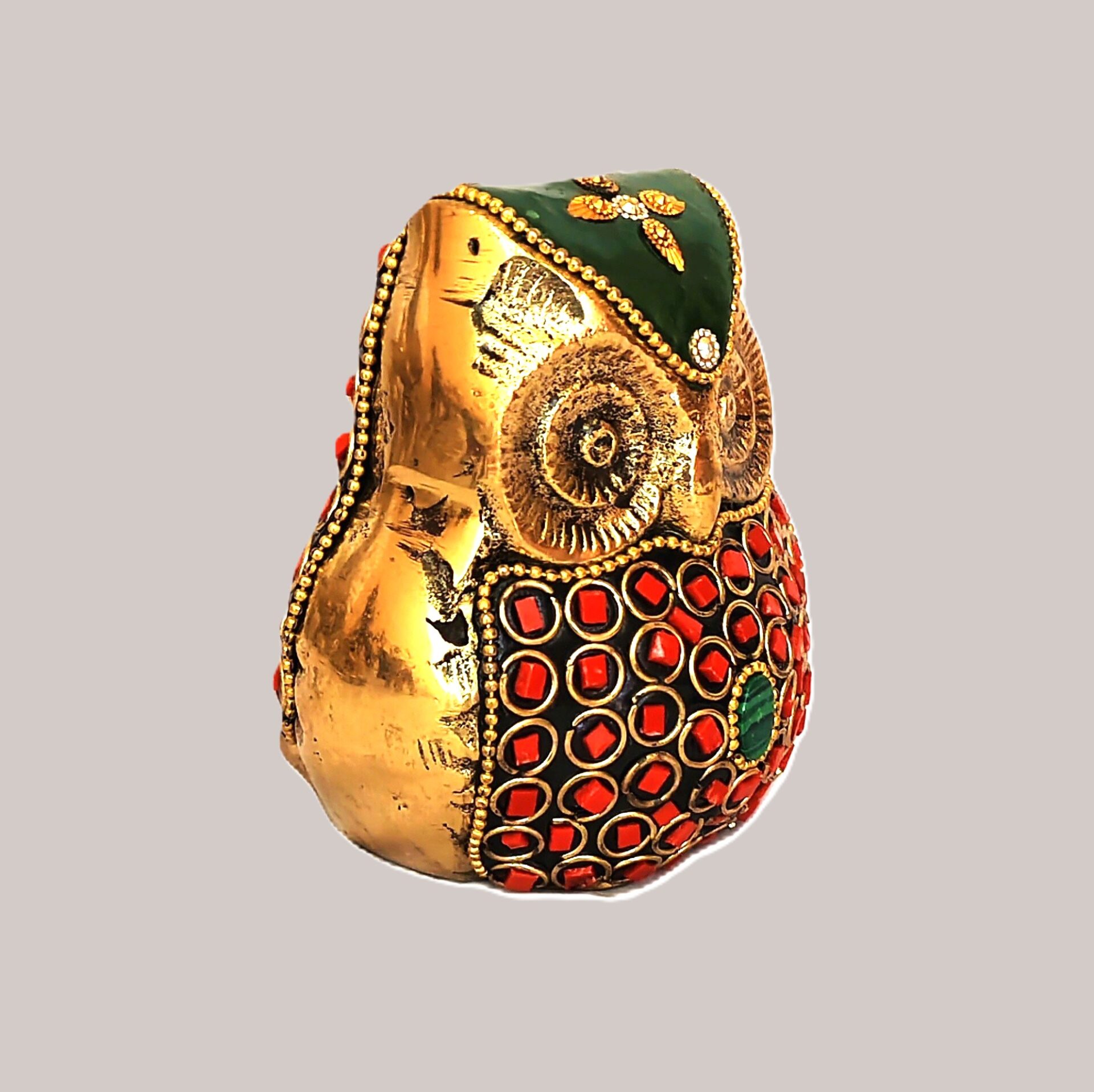 Handcrafted Brass Owl Figurine with Red & Green Stone Inlay | Vastu Feng Shui Wisdom Owl Statue for Home, Office, Study Decor & Auspicious Gifting - Image 5