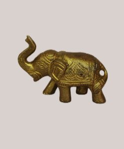 Handcrafted Brass Elephant Figurine with Engraved Design | Vastu Feng Shui Good Luck Trunk Up Elephant Statue for Home, Office, Entrance Decor & Gifting