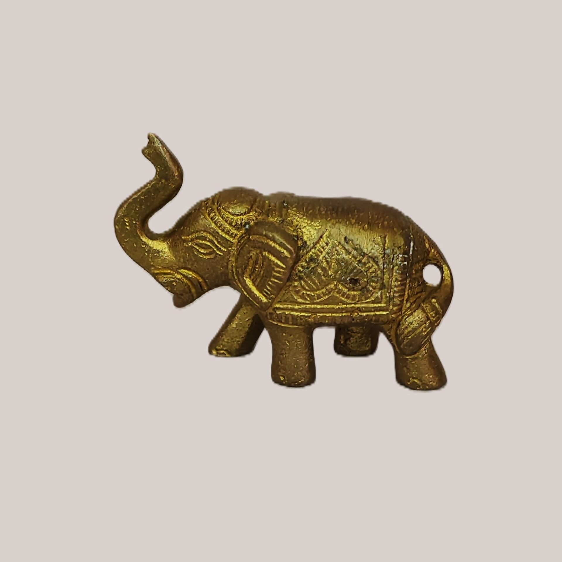 Handcrafted Brass Elephant Figurine with Engraved Design | Vastu Feng Shui Good Luck Trunk Up Elephant Statue for Home, Office, Entrance Decor & Gifting