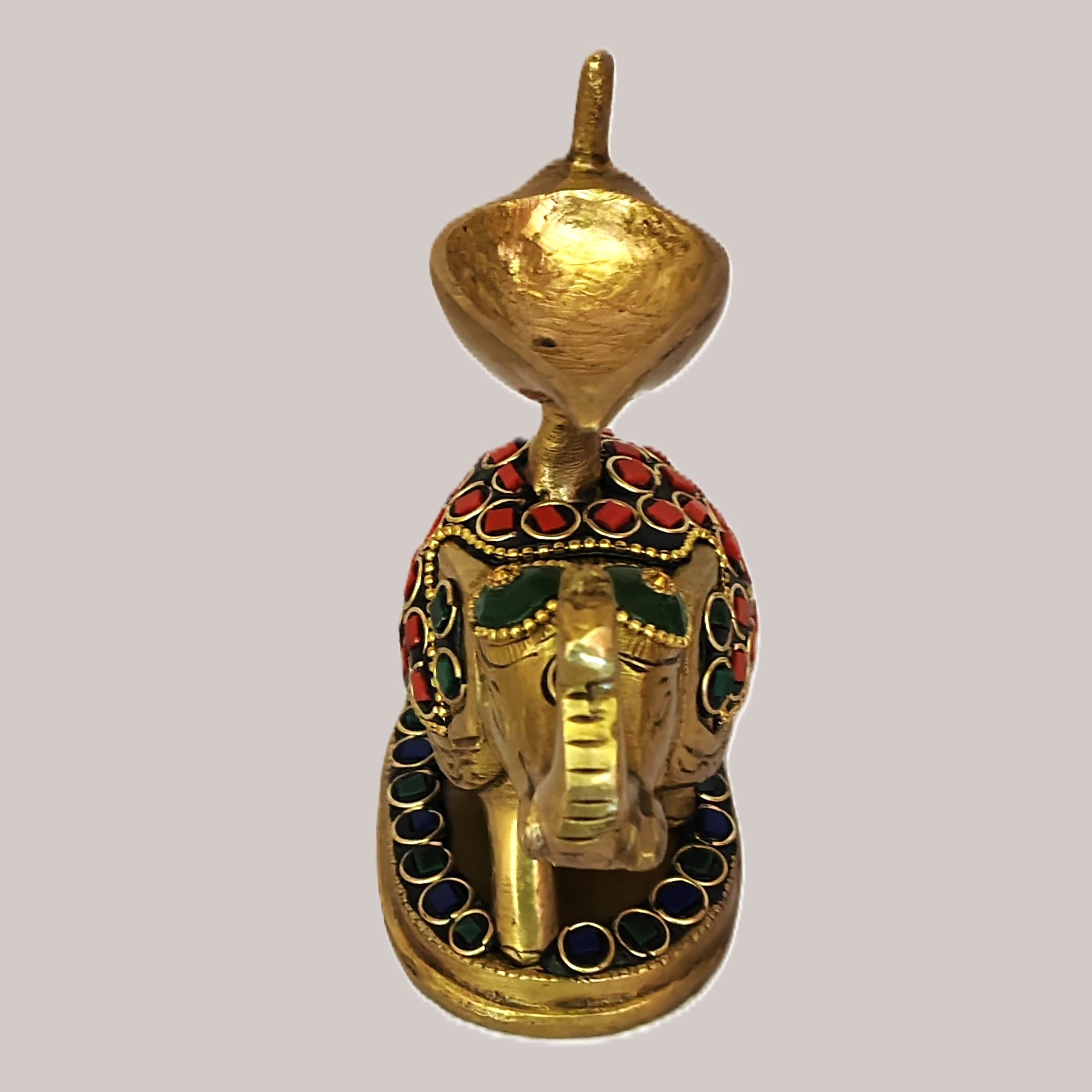 Handcrafted Brass Elephant Diya with Meenakari Stone Work | Vastu Gajanan Oil Lamp for Home Temple, Diwali Puja, Good Luck, Wisdom & Auspicious Decor Gifting - Image 4