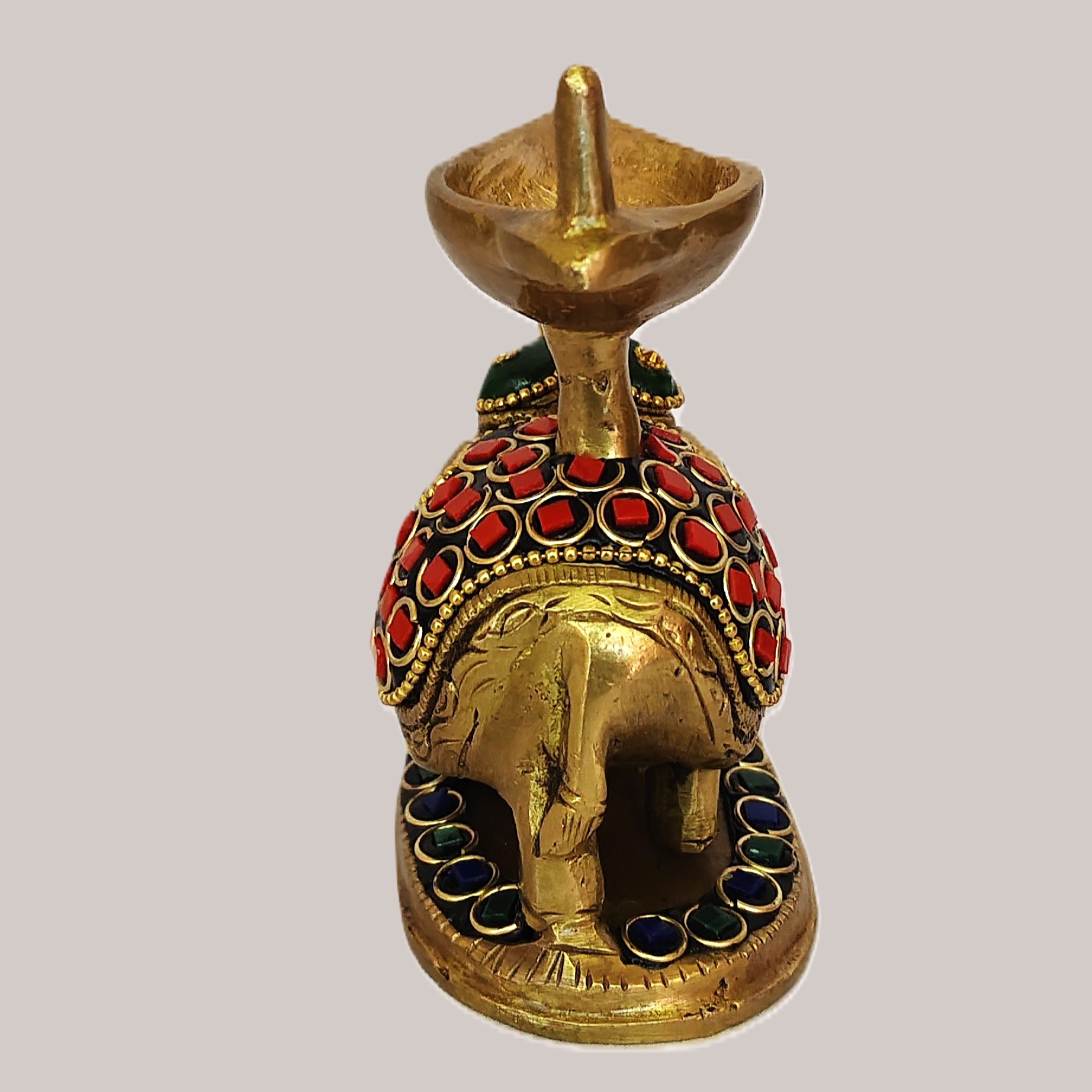 Handcrafted Brass Elephant Diya with Meenakari Stone Work | Vastu Gajanan Oil Lamp for Home Temple, Diwali Puja, Good Luck, Wisdom & Auspicious Decor Gifting - Image 5