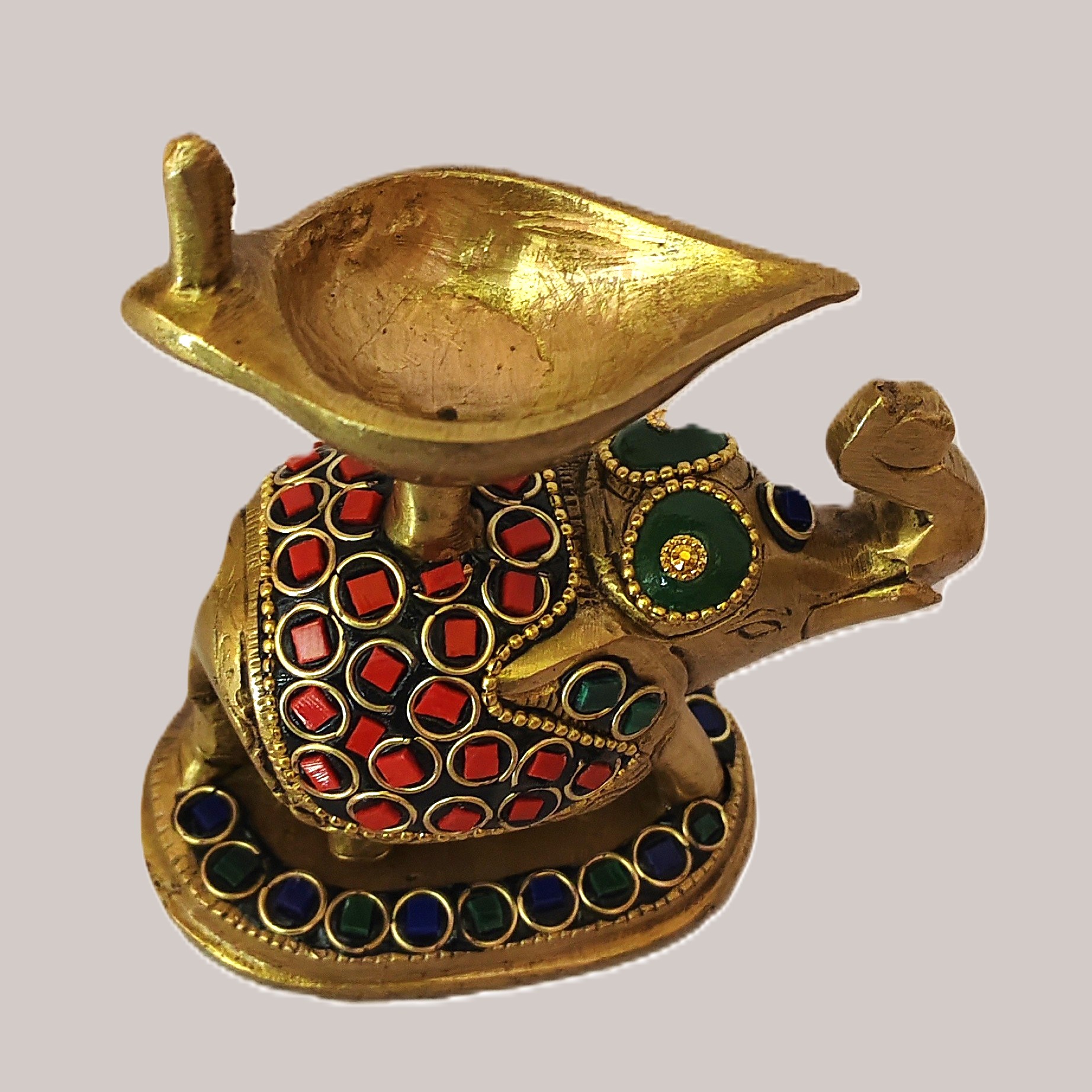 Handcrafted Brass Elephant Diya with Meenakari Stone Work | Vastu Gajanan Oil Lamp for Home Temple, Diwali Puja, Good Luck, Wisdom & Auspicious Decor Gifting - Image 6