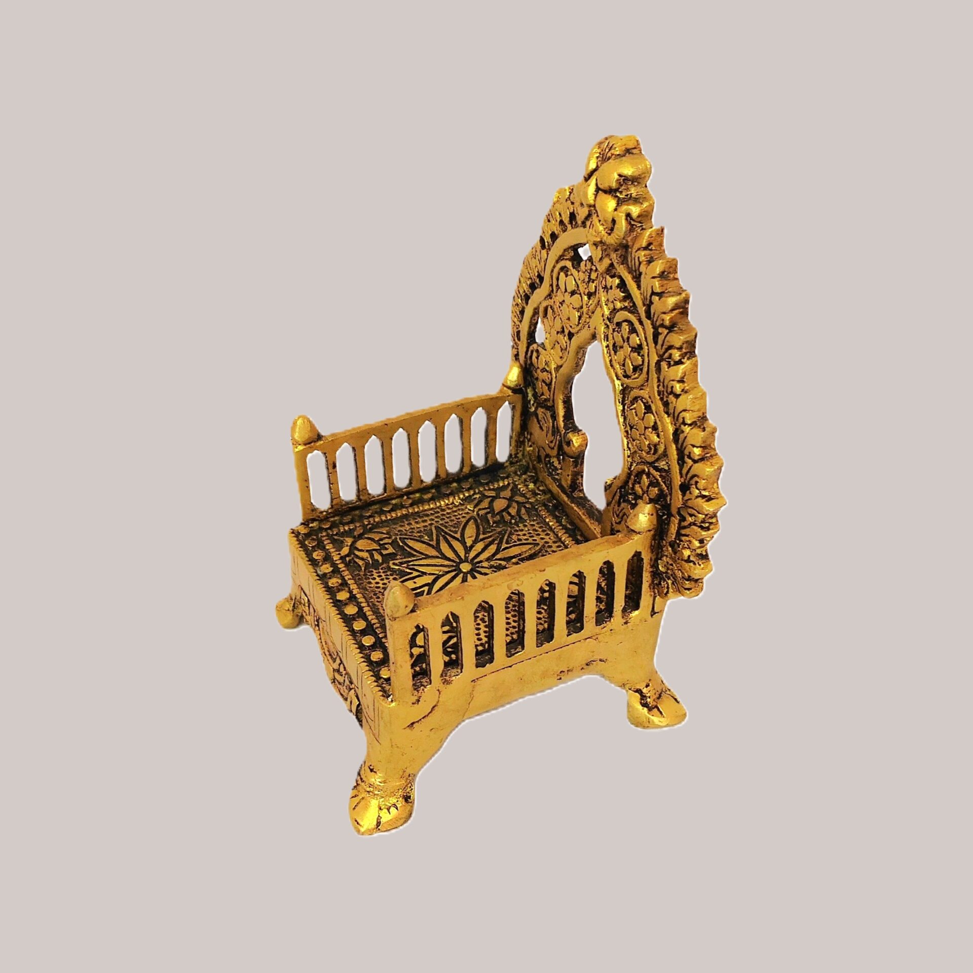 Brass Singhasan for Ladoo Gopal, Traditional Pooja Chowki Mandir Seat, Decorative Temple Throne, Metallic Finish - Image 2