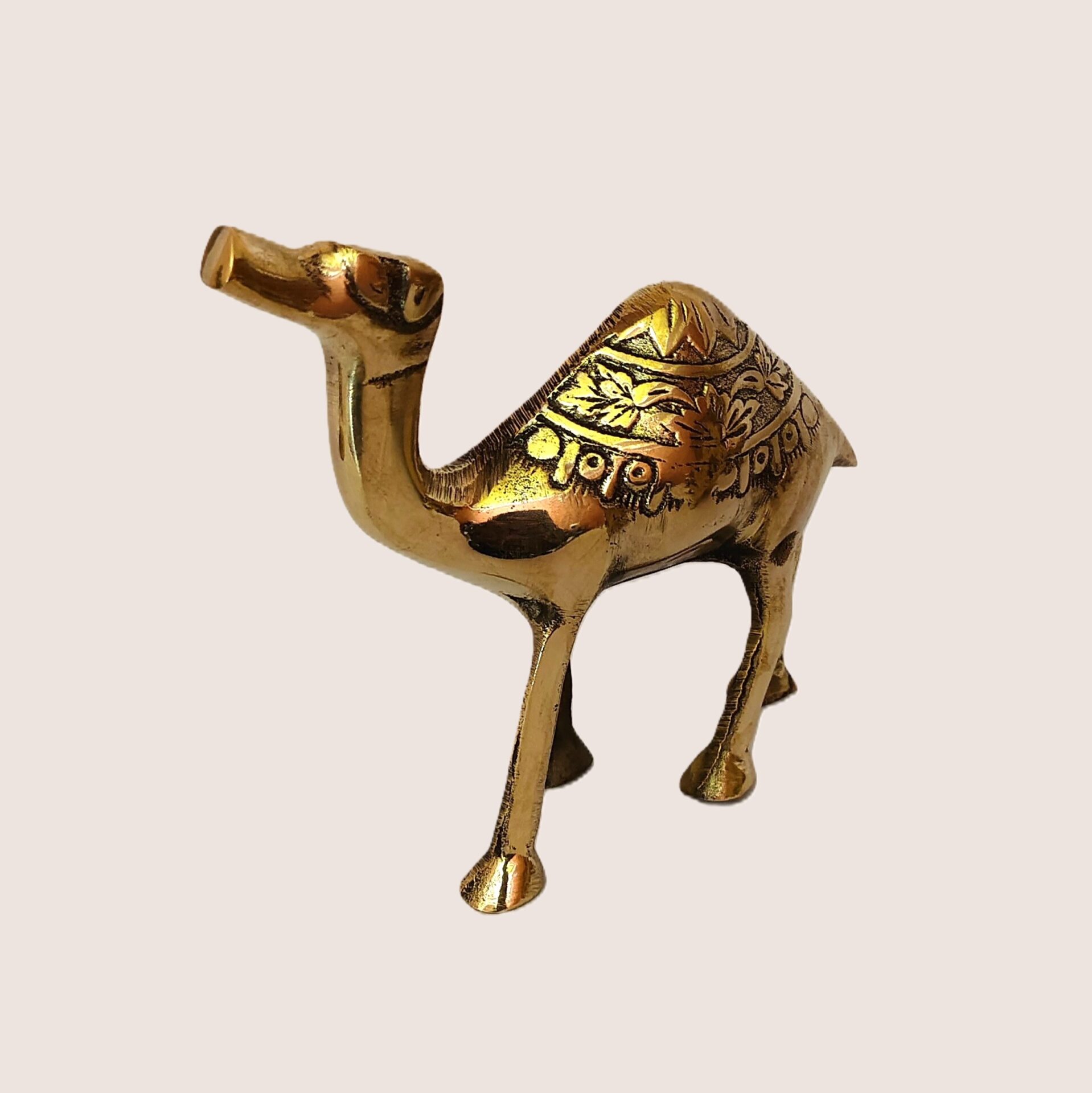 Handcrafted Brass Camel Figurine with Floral Engraving | Vastu Feng Shui Showpiece for Home, Office, Table Decor & Artistic Gifting