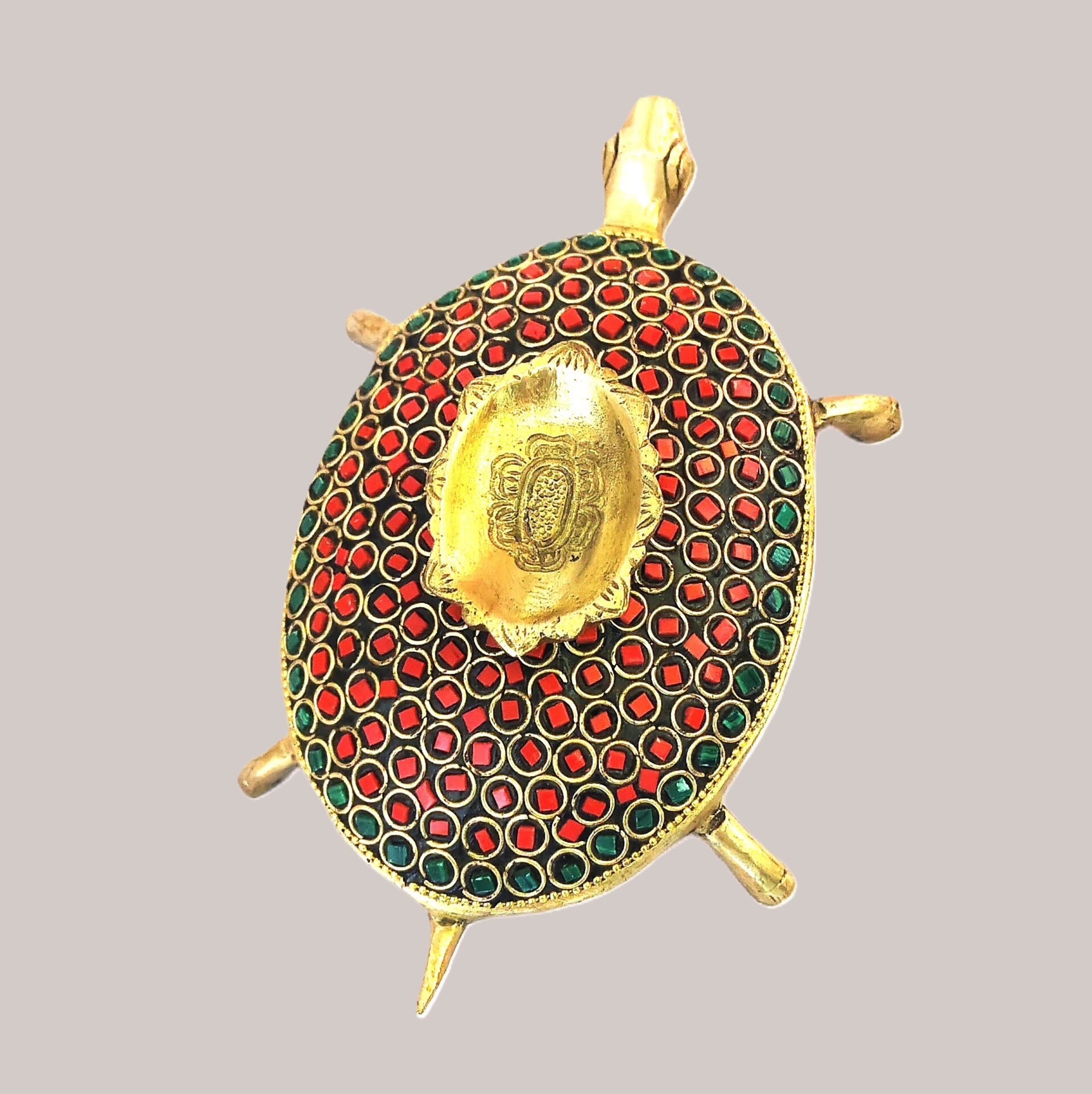 Brass Turtle Diya (Kachhua Deepak) with Stone Work | Vastu Tortoise Diya for Home, Office, Puja & Decorative Gift - Image 2