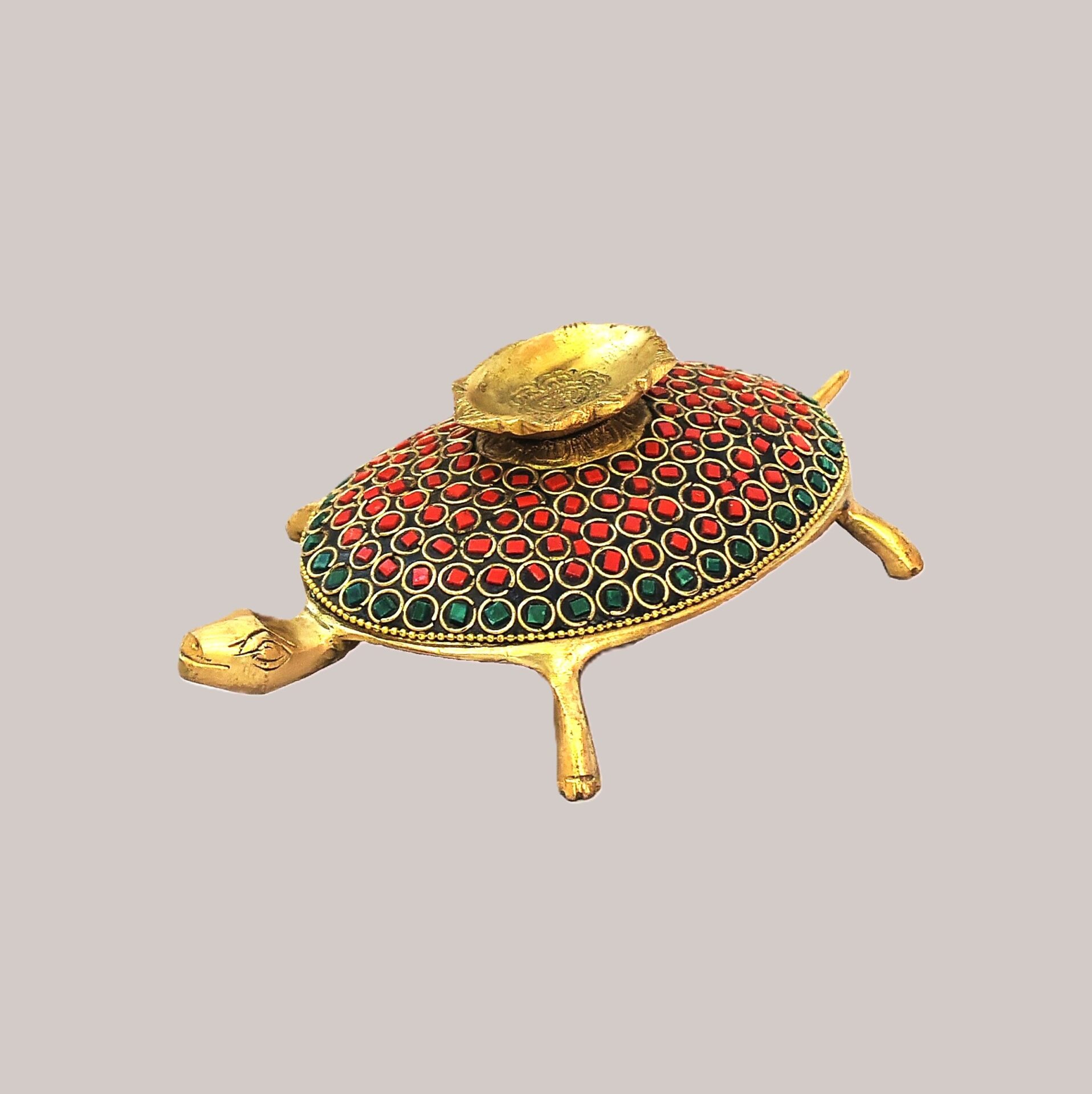 Brass Turtle Diya (Kachhua Deepak) with Stone Work | Vastu Tortoise Diya for Home, Office, Puja & Decorative Gift - Image 4