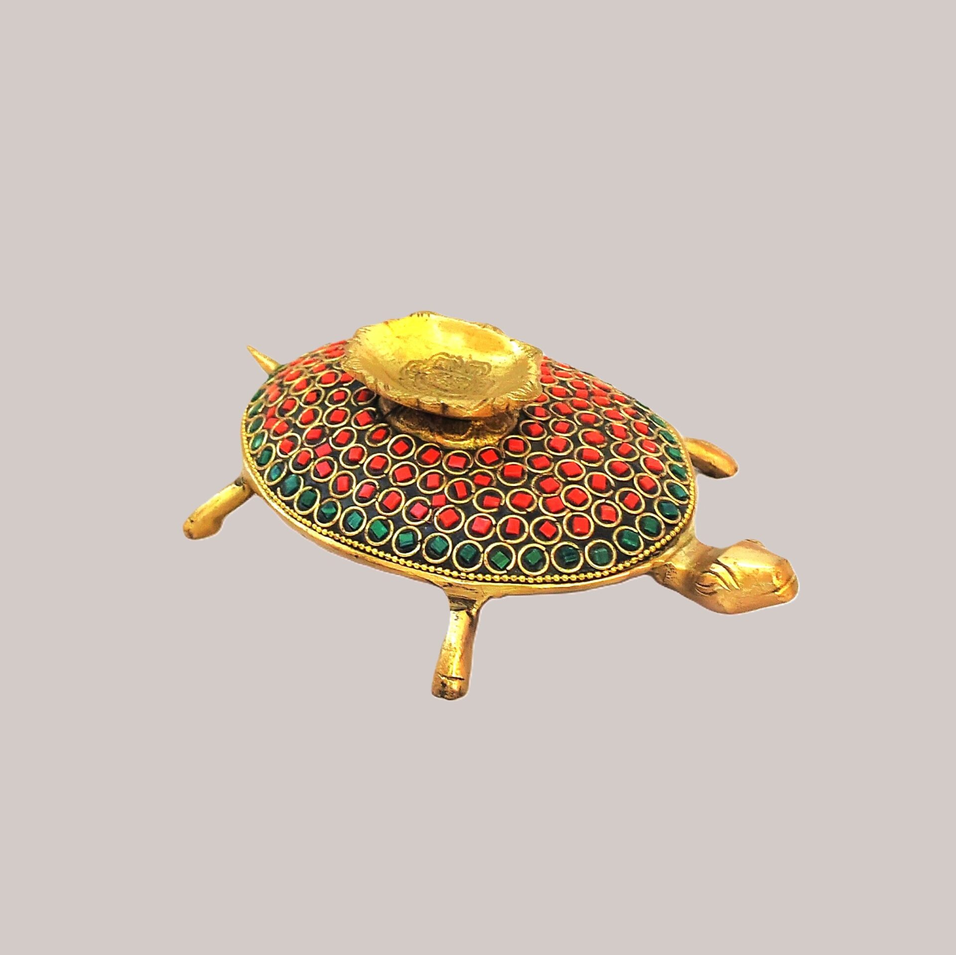 Brass Turtle Diya (Kachhua Deepak) with Stone Work | Vastu Tortoise Diya for Home, Office, Puja & Decorative Gift - Image 5