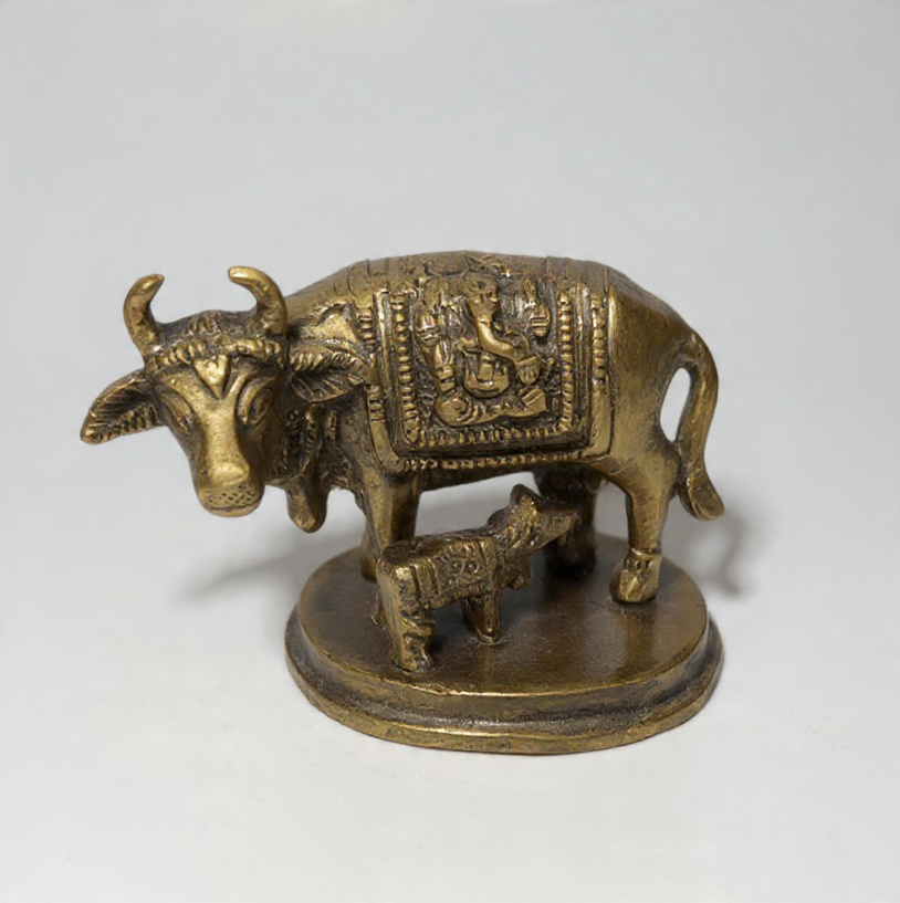 Handcrafted Kamdhenu Cow and Calf Idol | Available in Copper & Antique Finish | Vastu Gau Mata Murti for Home, Pooja Room & Auspicious Gifting - Image 2