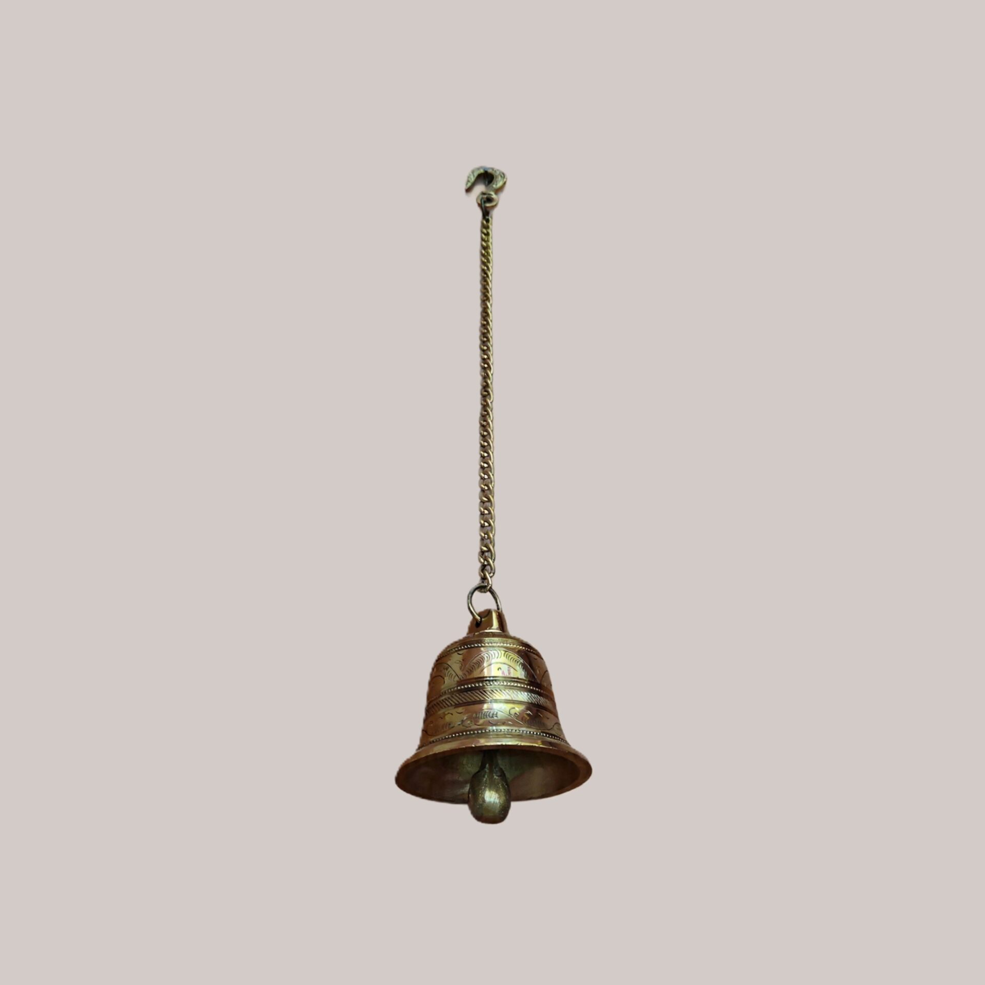 Hand-Engraved Brass Hanging Temple Bell with Chain | Traditional Mandir Ghanti for Pooja Room, Home Entrance & Auspicious Vastu Decor Gift - Image 2