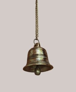 Hand-Engraved Brass Hanging Temple Bell with Chain | Traditional Mandir Ghanti for Pooja Room, Home Entrance & Auspicious Vastu Decor Gift
