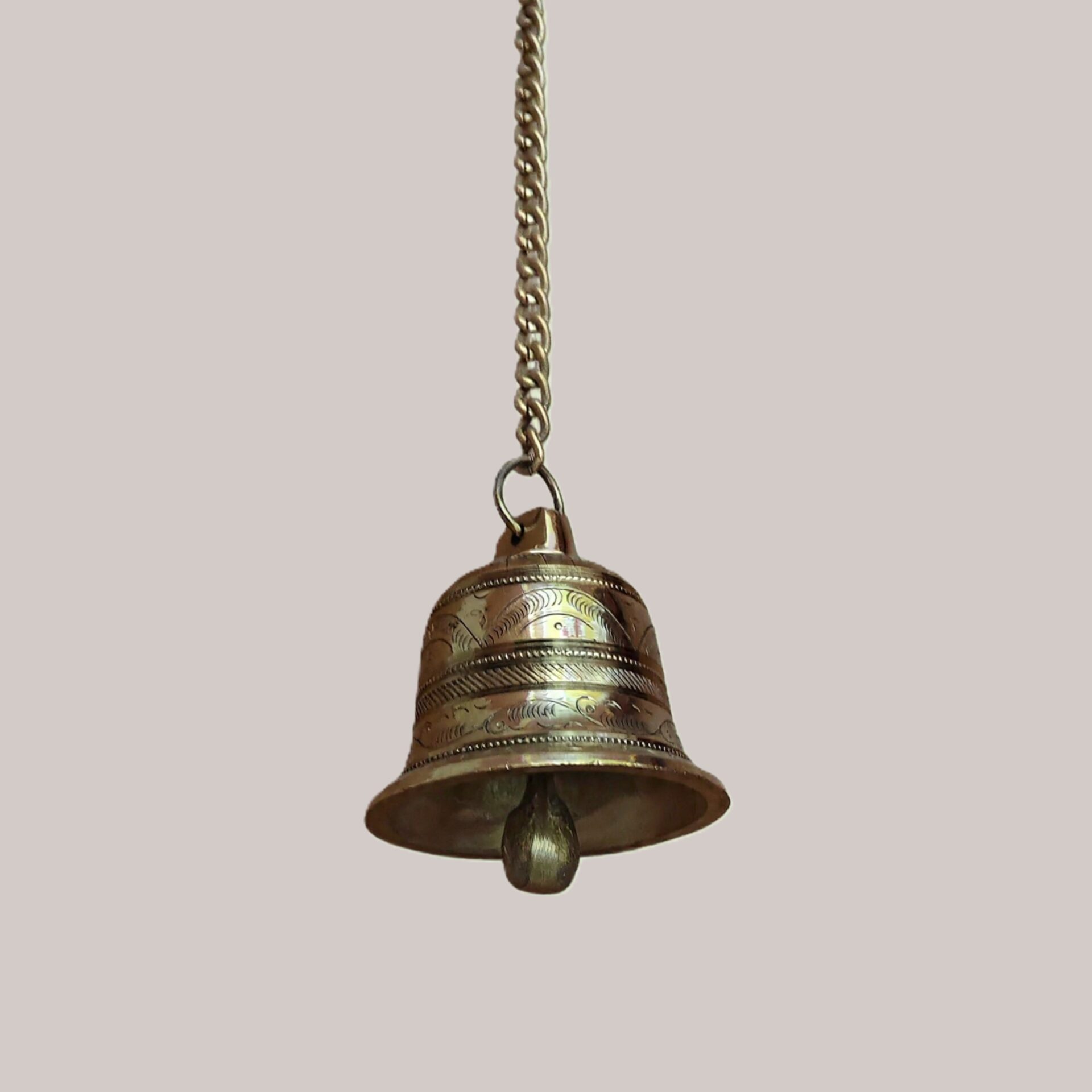Hand-Engraved Brass Hanging Temple Bell with Chain | Traditional Mandir Ghanti for Pooja Room, Home Entrance & Auspicious Vastu Decor Gift