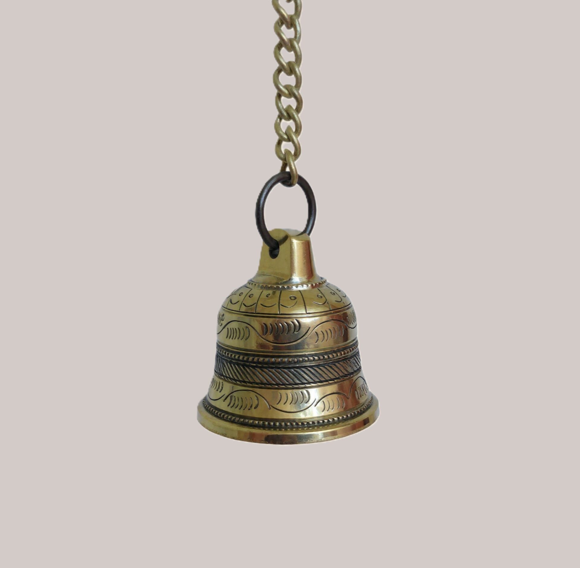 Hand-Engraved Brass Hanging Temple Bell with Chain | Traditional Mandir Ghanti for Pooja Room, Home Entrance & Auspicious Vastu Decor Gift - Image 5