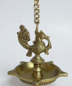 Handcrafted Brass Peacock Hanging Diya with Chain | 5-Wick Traditional Oil Lamp for Pooja, Diwali Decor, Mandir & Ethnic Indian Home Lighting
