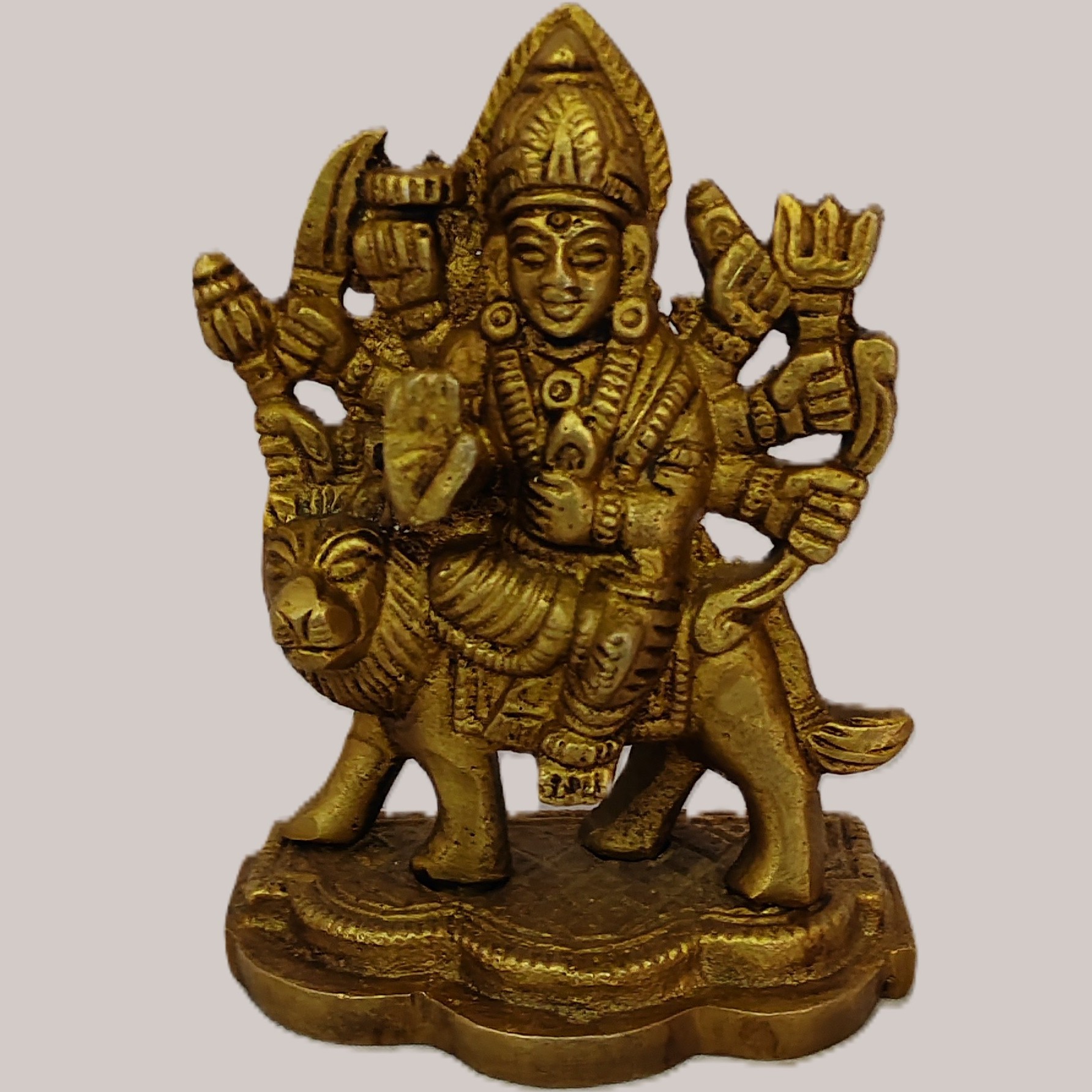 Handcrafted Brass Ashtabhuja Durga Maa Idol on Lion Vahana | Vastu Mahishasuramardini Devi Statue for Shakti, Protection, Courage, Home Temple & Navratri Decor - Image 2