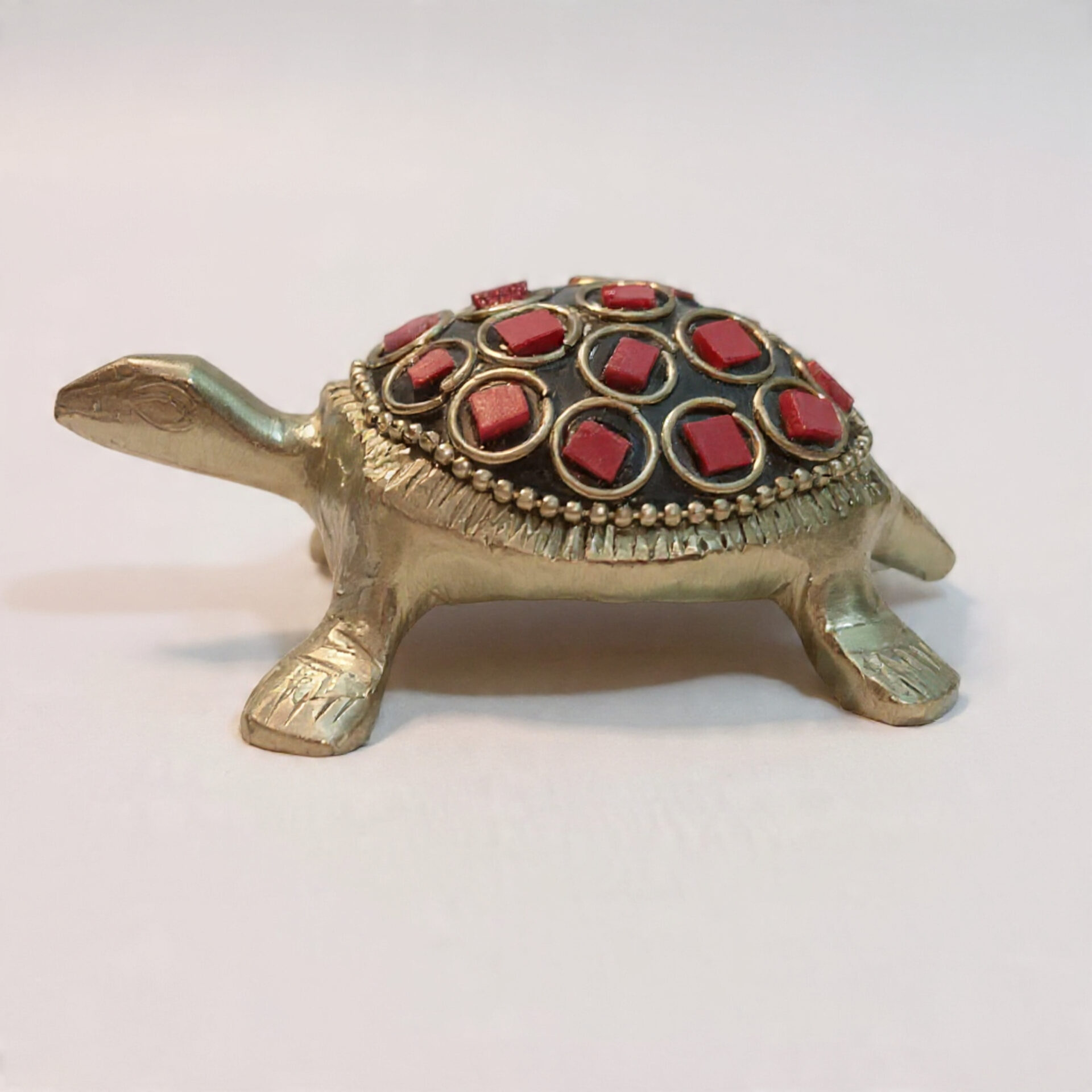Handcrafted Brass Tortoise with Red Stone Inlay Work | Vastu & Feng Shui Good Luck Turtle Showpiece for Home, Office Decor & Auspicious Gift - Image 2