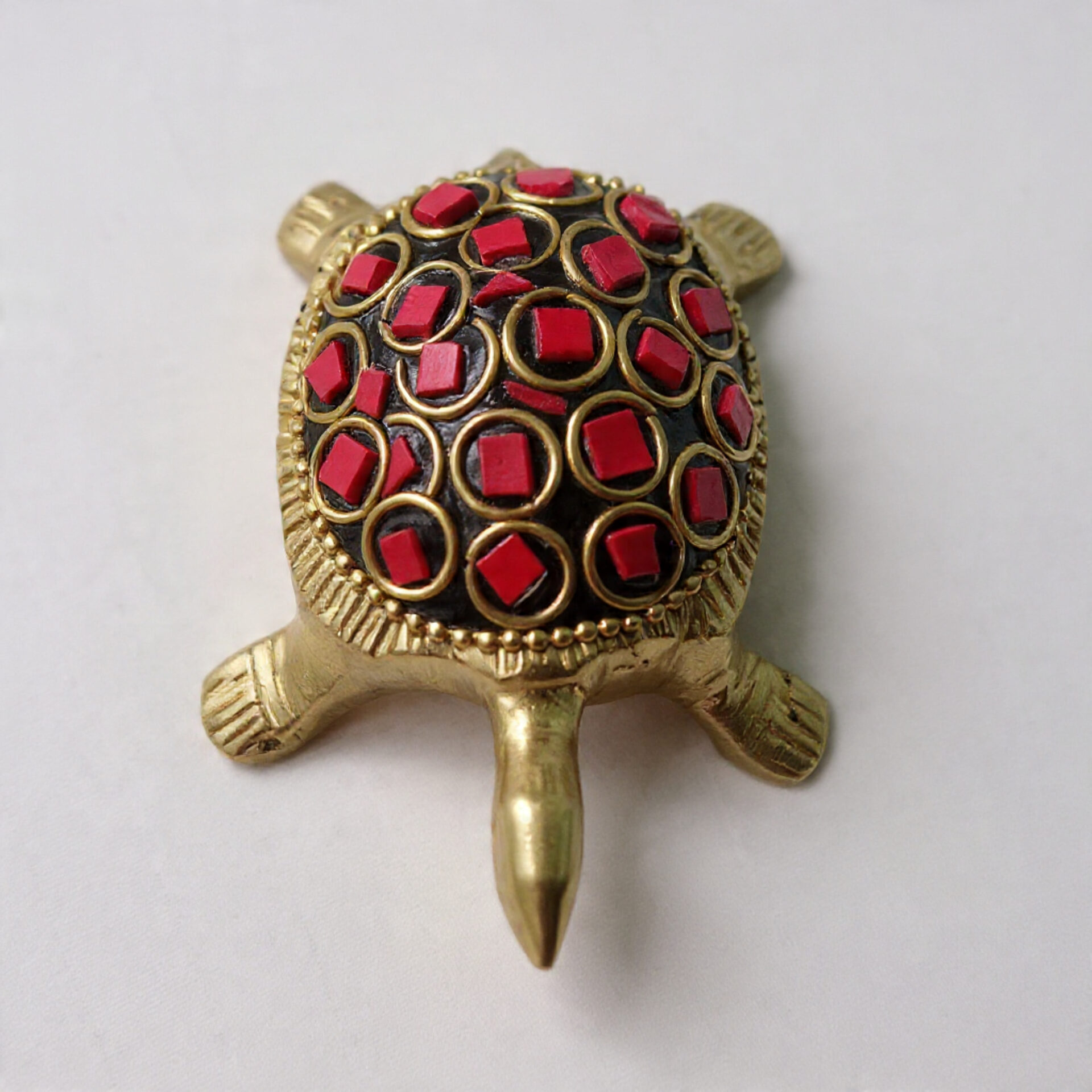 Handcrafted Brass Tortoise with Red Stone Inlay Work | Vastu & Feng Shui Good Luck Turtle Showpiece for Home, Office Decor & Auspicious Gift - Image 3