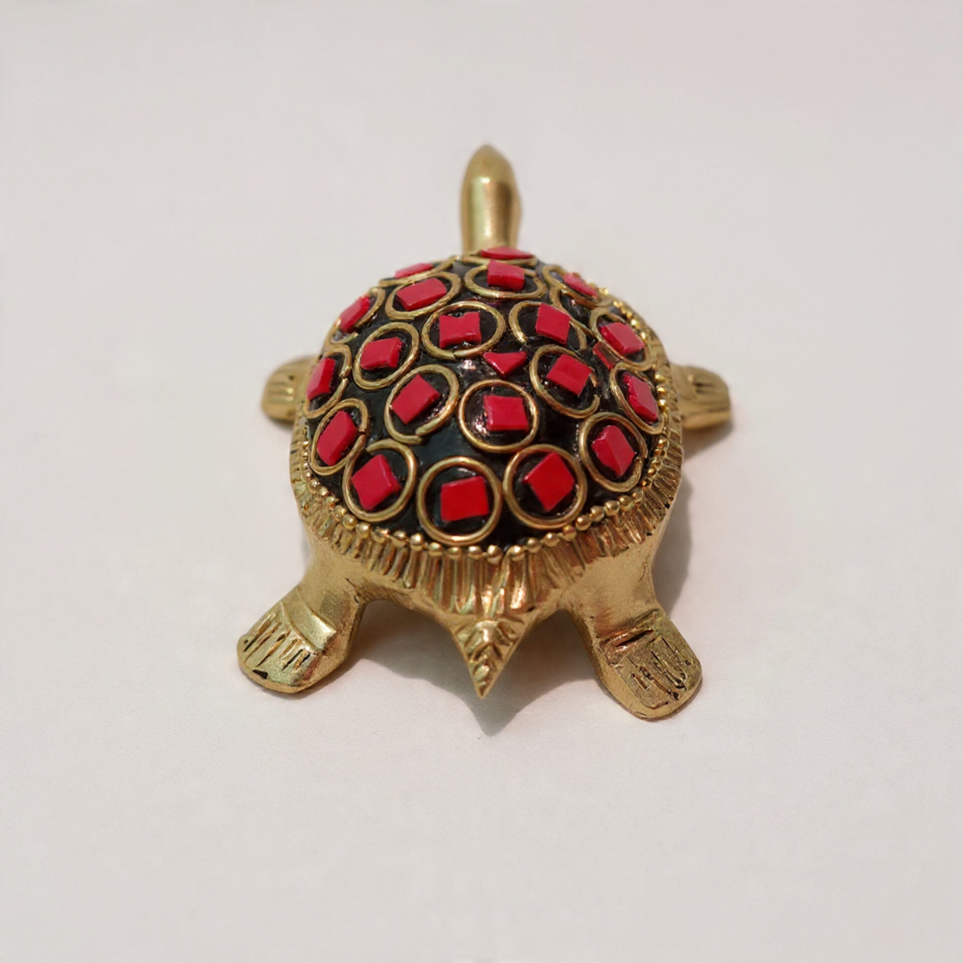 Handcrafted Brass Tortoise with Red Stone Inlay Work | Vastu & Feng Shui Good Luck Turtle Showpiece for Home, Office Decor & Auspicious Gift - Image 4