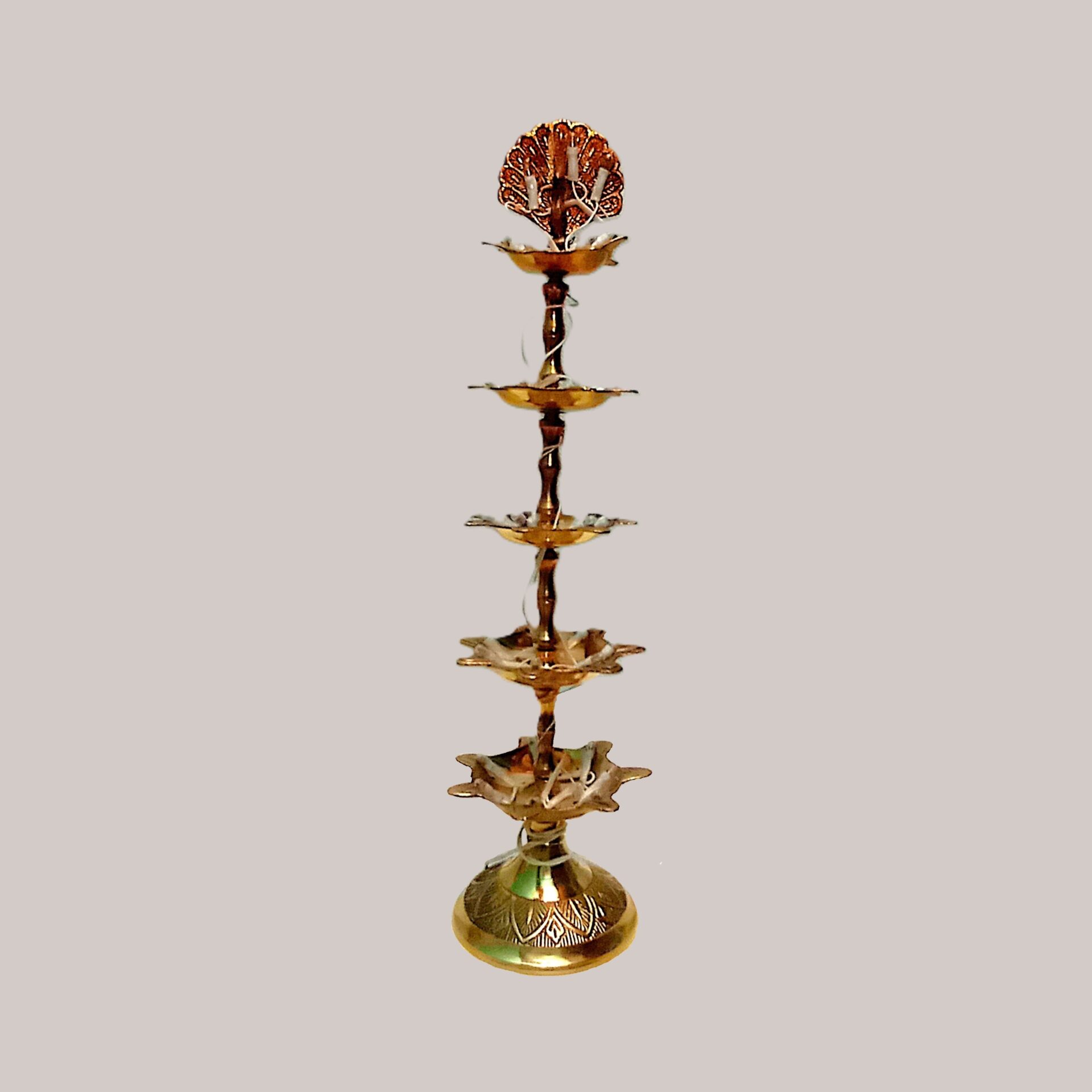 Decorative 5 Step Bulb Diya | Pure Brass Deepak | For Home, Office, Puja | Diwali Festival Gift Showpiece