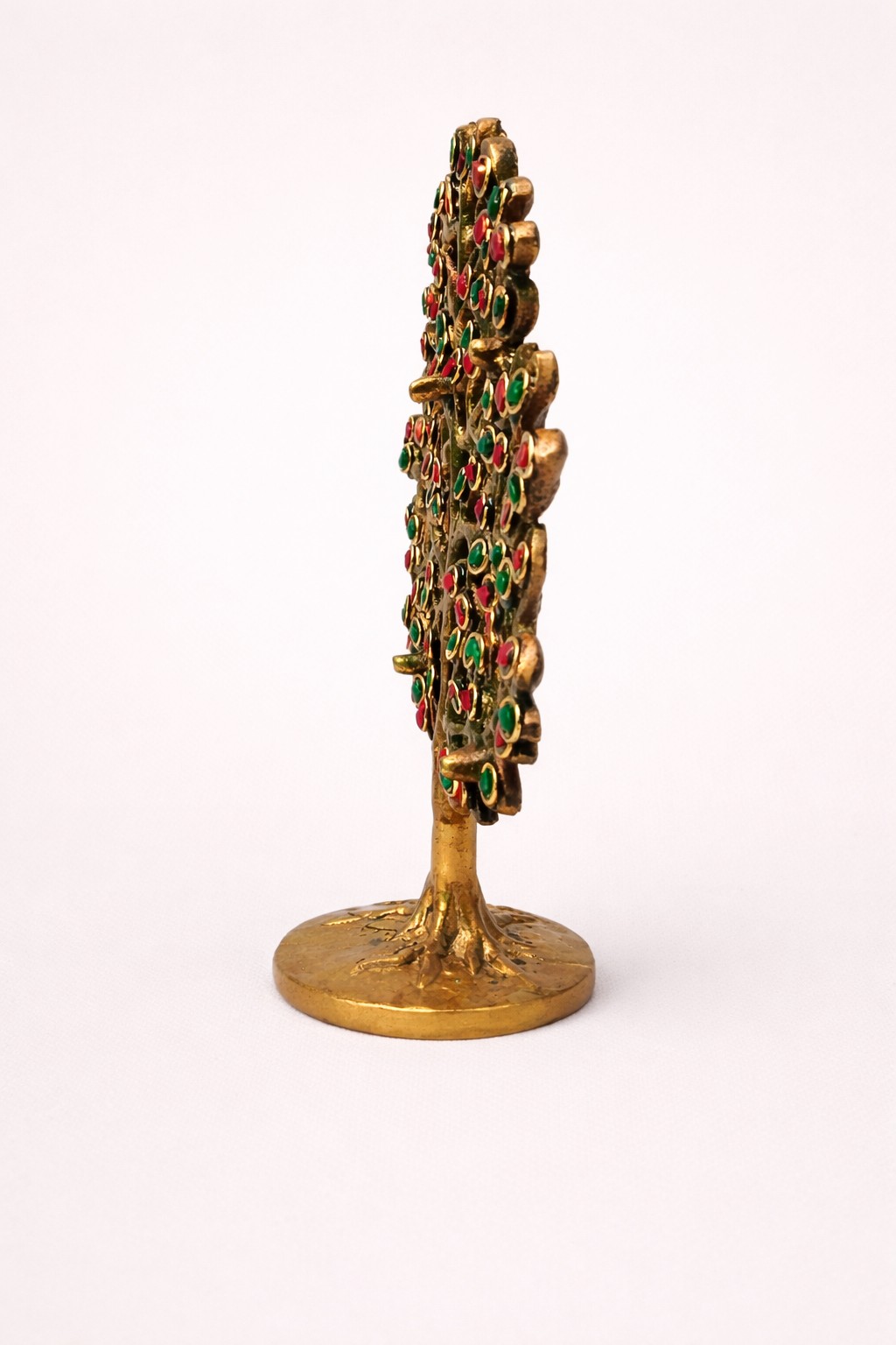 Handcrafted Brass Tree of Life Showpiece with Multicolor Stone Inlay | Available Single or Pair | Vastu Feng Shui Home Office Decor & Auspicious Gift - Image 2