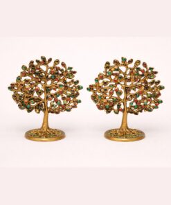 Handcrafted Brass Tree of Life Showpiece with Multicolor Stone Inlay | Available Single or Pair | Vastu Feng Shui Home Office Decor & Auspicious Gift