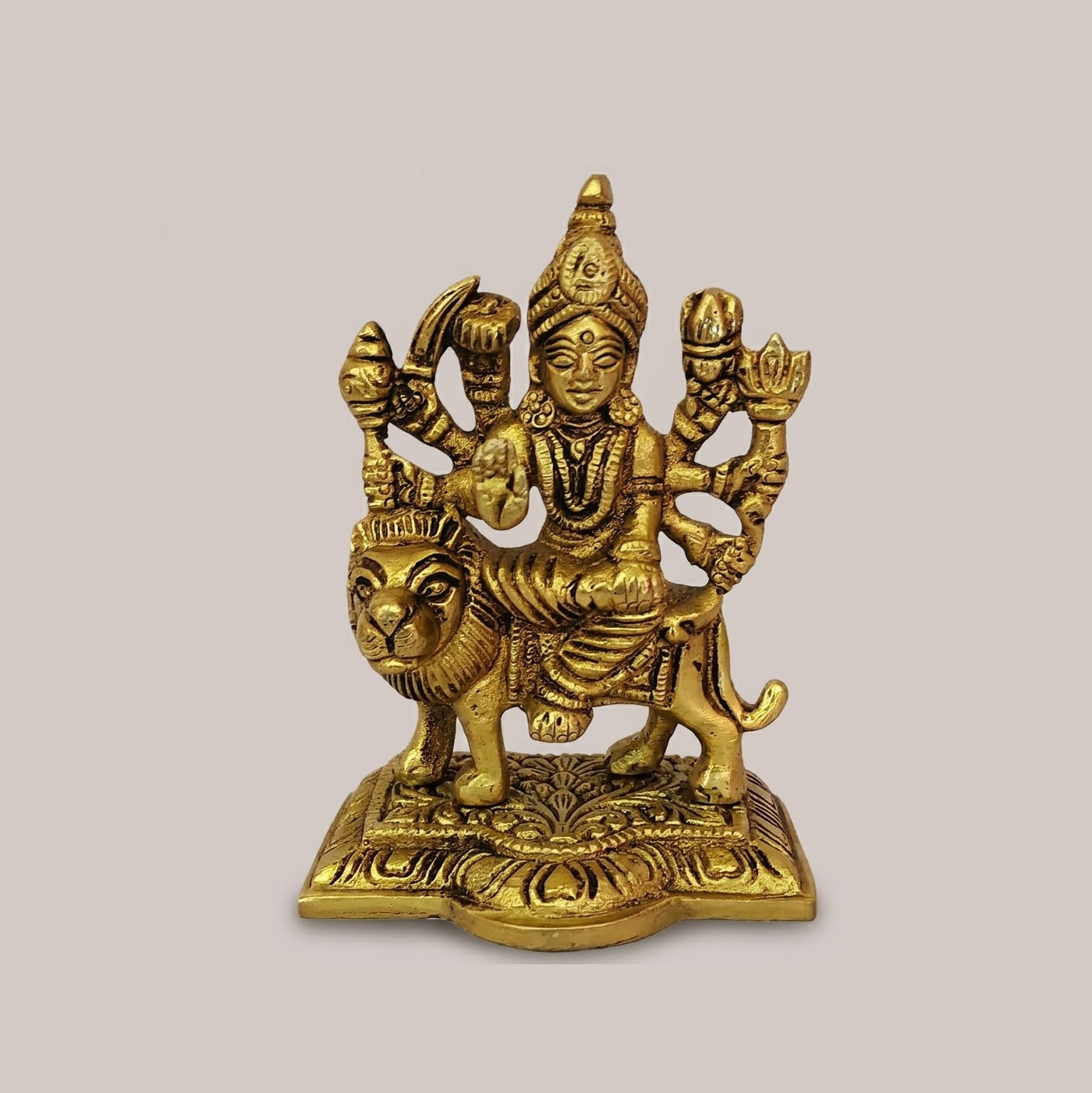 Handcrafted Brass Durga Maa Idol on Lion | Vastu Mahishasuramardini Ashtabhuja Devi Statue for Protection, Strength, Home Temple, Navratri Puja & Shakti Worship
