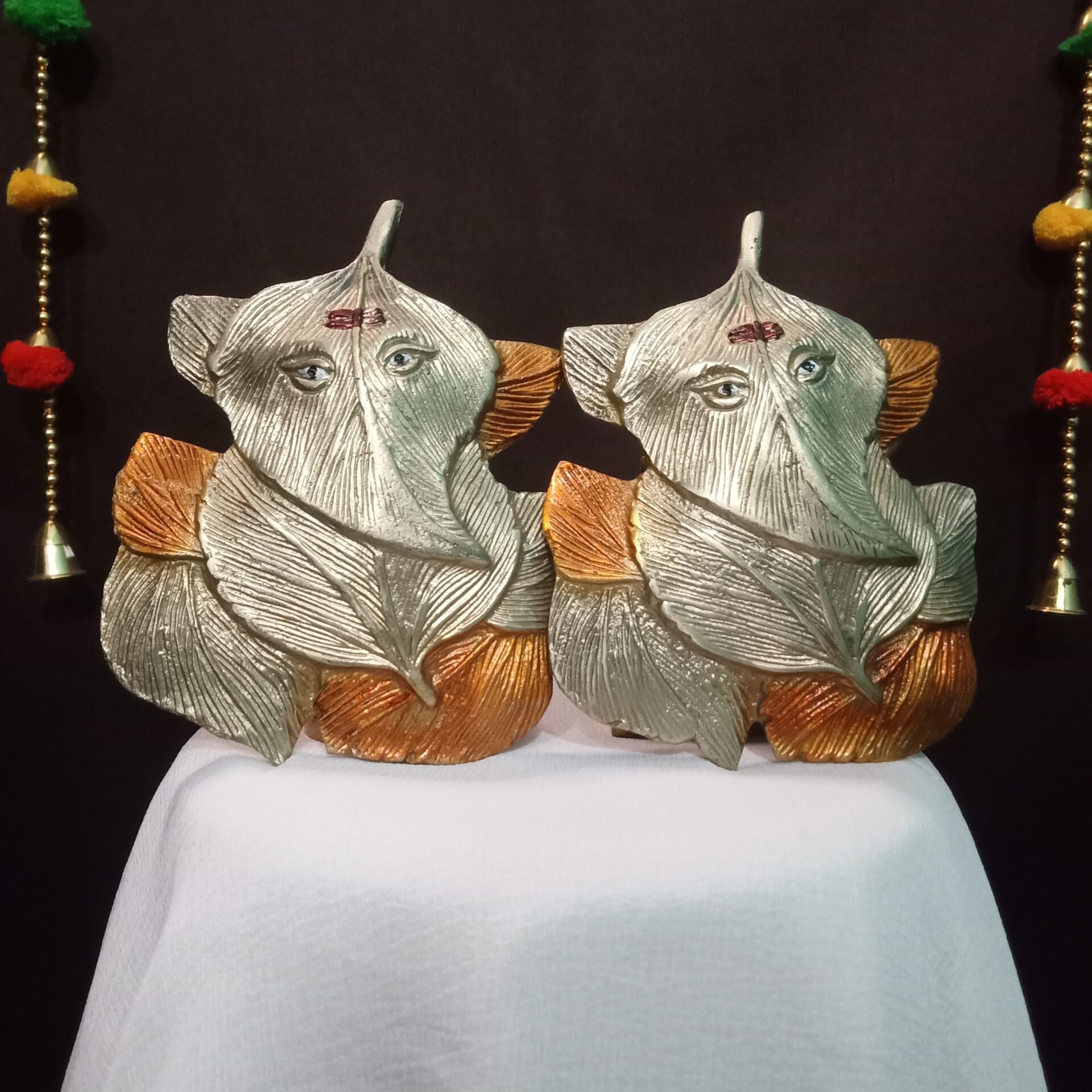 Brass Leaf Ganesha Wallpiece Pair | Ganesh Metal Statue | Leaf Art Sculpture | For Home Decor, Office, Puja | Wall Art Figurines | Decorative Brass Gift Showpiece - Image 5