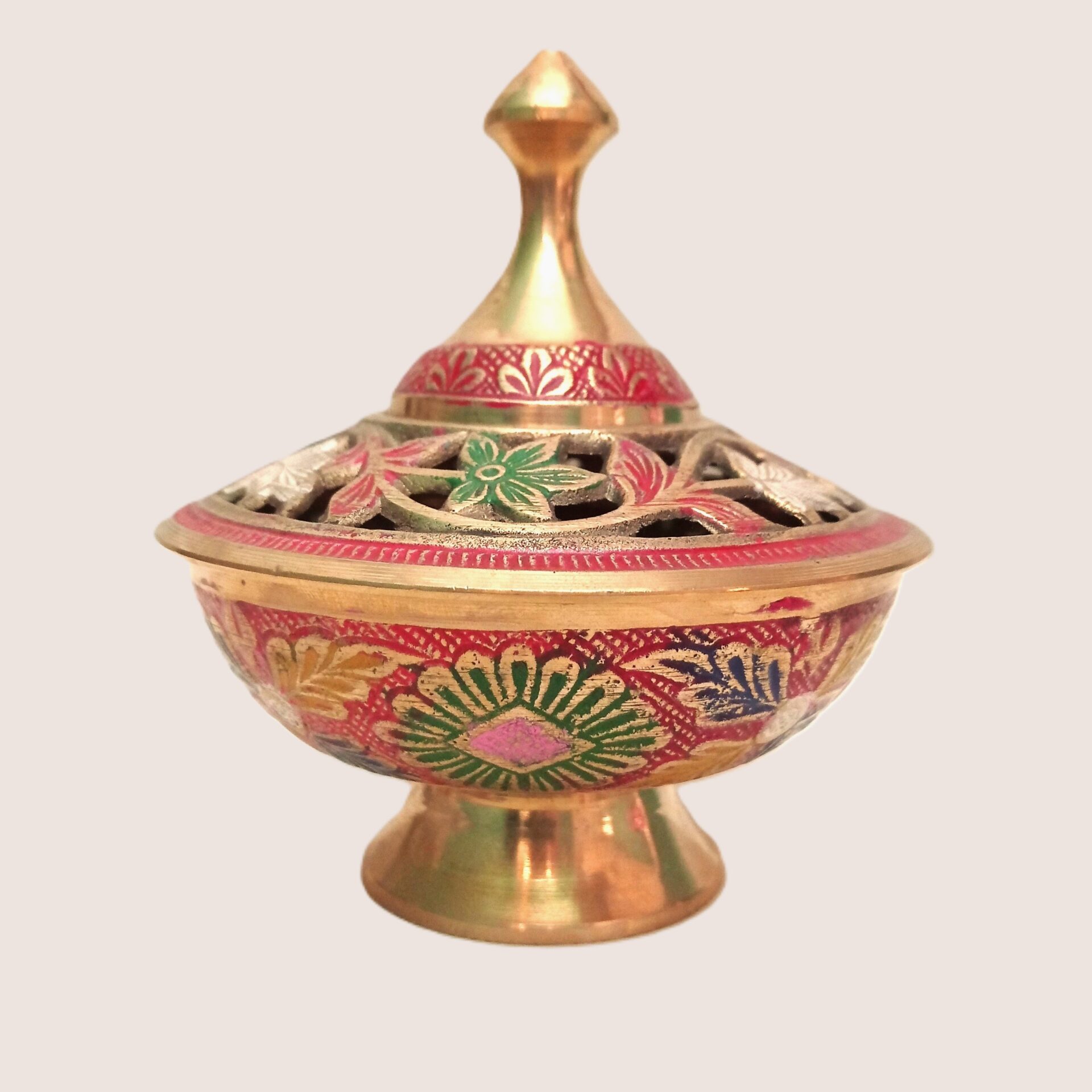 Home Purifying Colorful Brass Dhooni | Pure Brass Loban Dhooni | Intricate Floral Motif Engraving Dhoop Daan | for Home, Office, Puja | Diwali Festival Gift Showpiece - Image 2