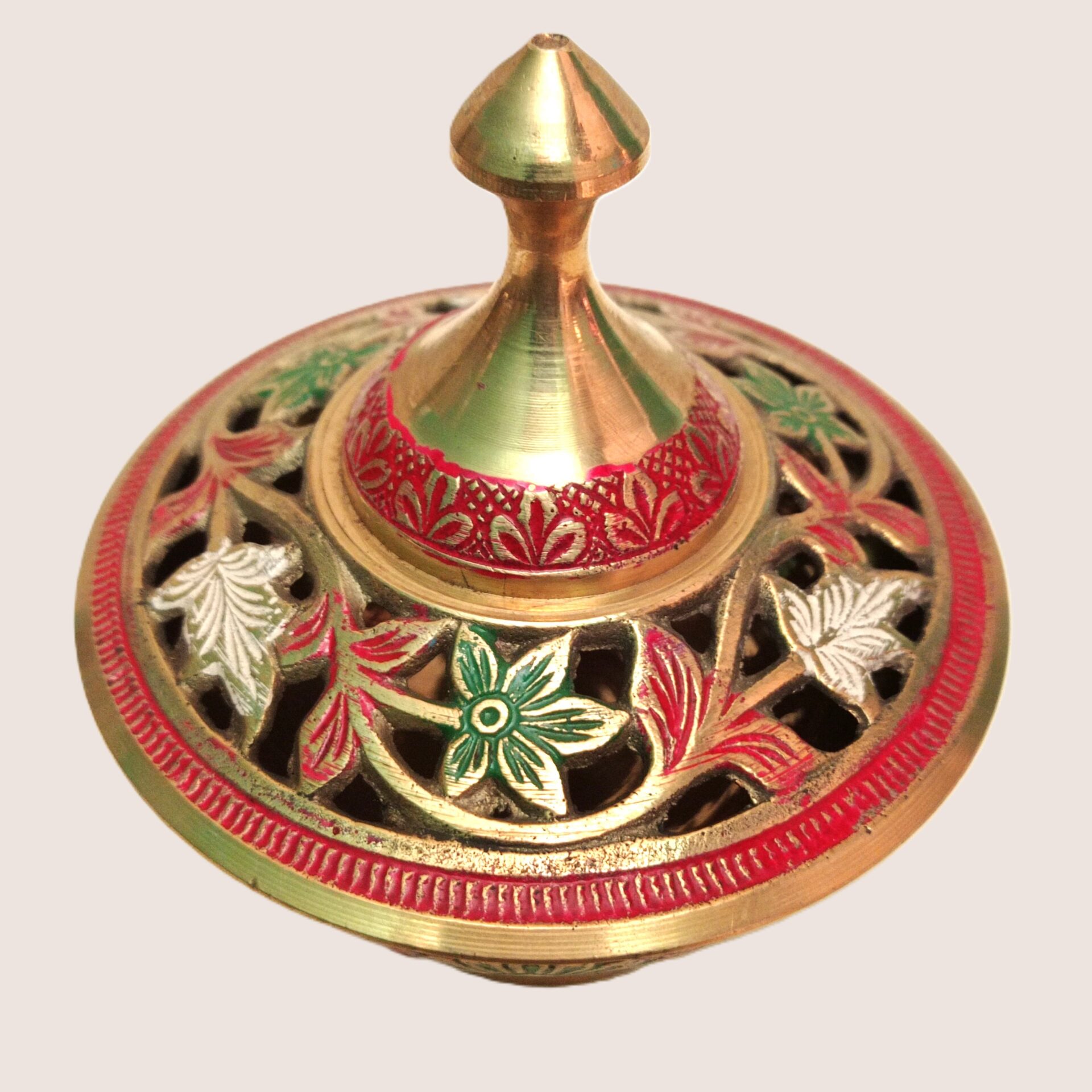 Home Purifying Colorful Brass Dhooni | Pure Brass Loban Dhooni | Intricate Floral Motif Engraving Dhoop Daan | for Home, Office, Puja | Diwali Festival Gift Showpiece - Image 3