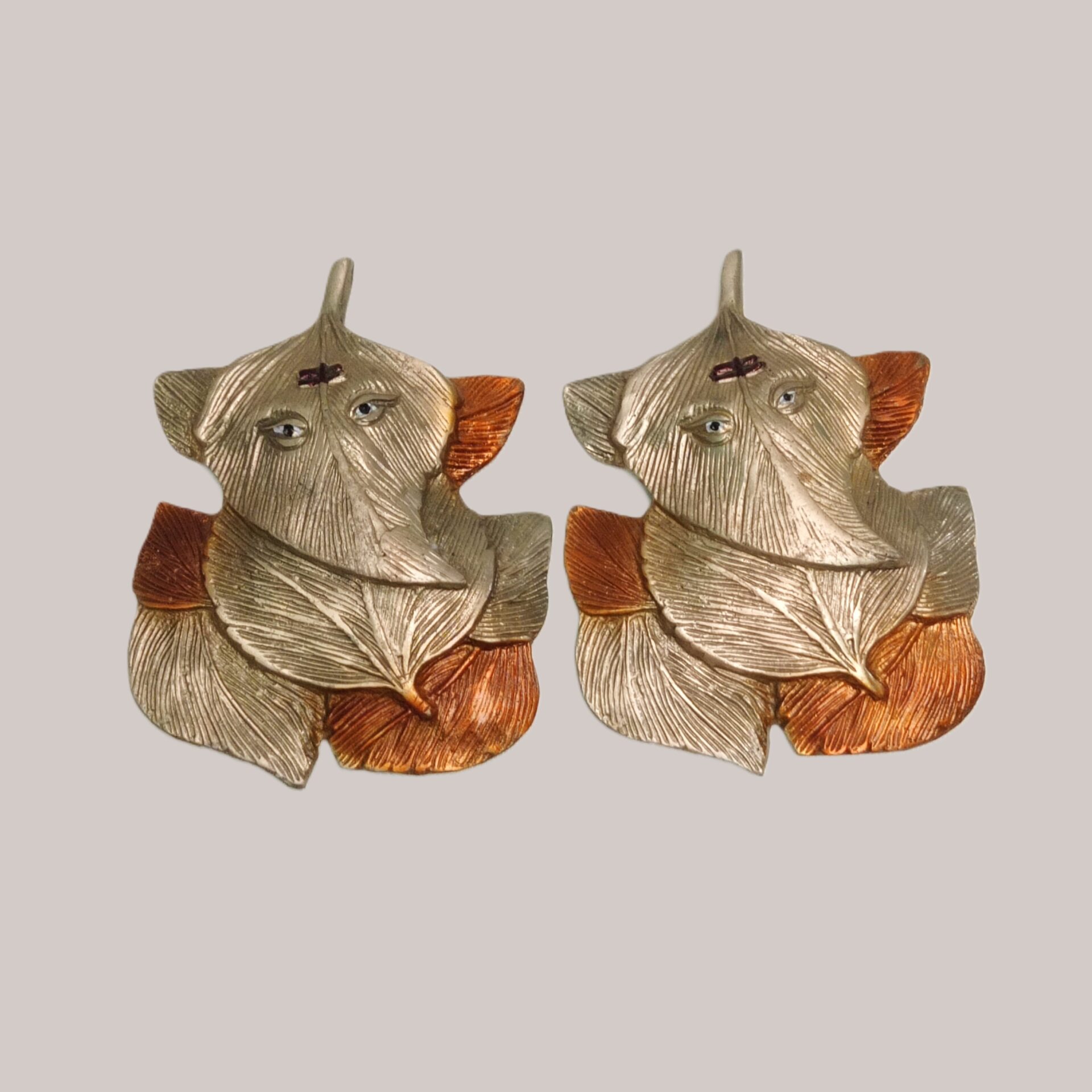 Brass Leaf Ganesha Wallpiece Pair | Ganesh Metal Statue | Leaf Art Sculpture | For Home Decor, Office, Puja | Wall Art Figurines | Decorative Brass Gift Showpiece