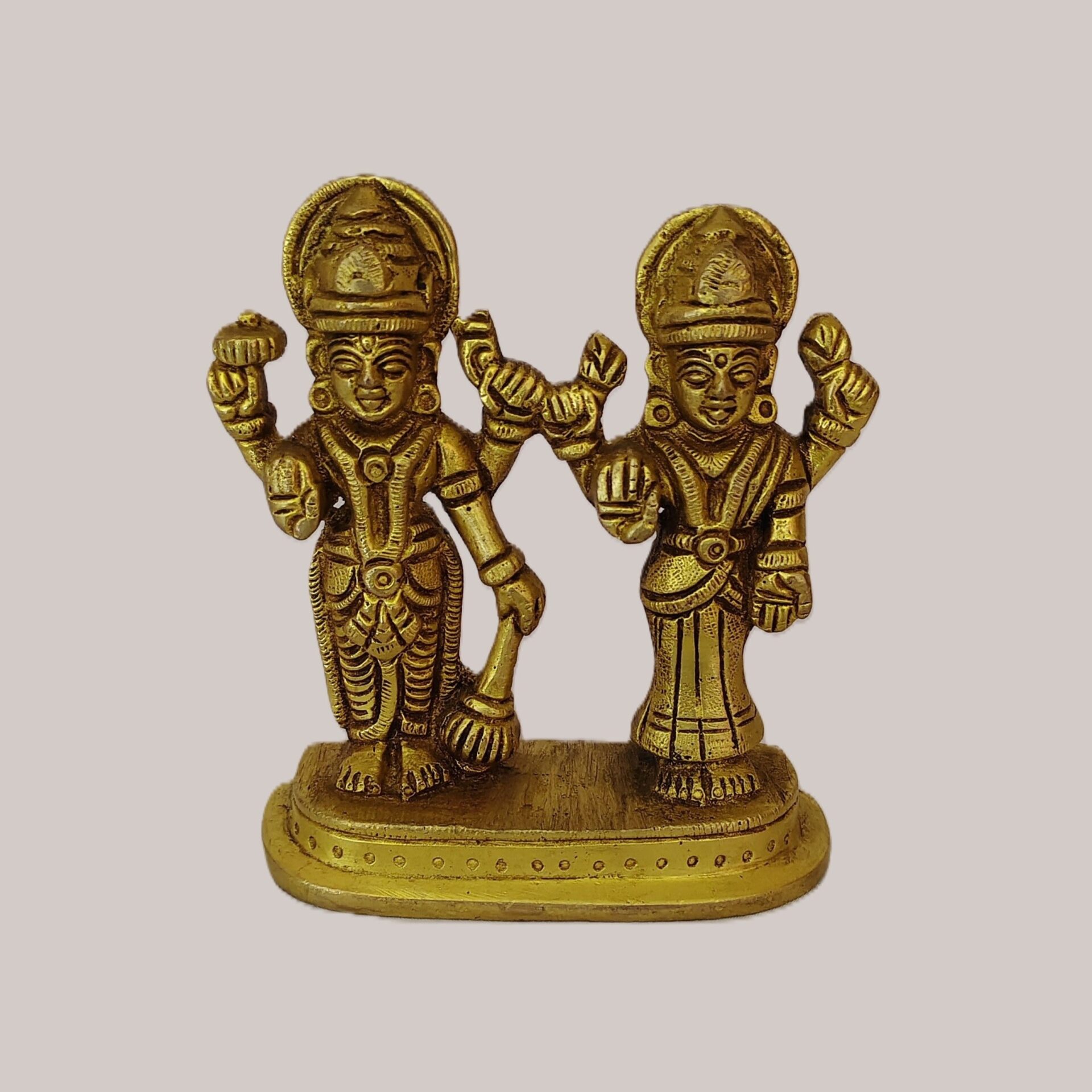 Handcrafted Brass Lakshmi Narayan Idol Standing Together | Vastu Vishnu Lakshmi Murti for Home Temple, Pooja Room, Wealth Prosperity & Auspicious Couple Gifting
