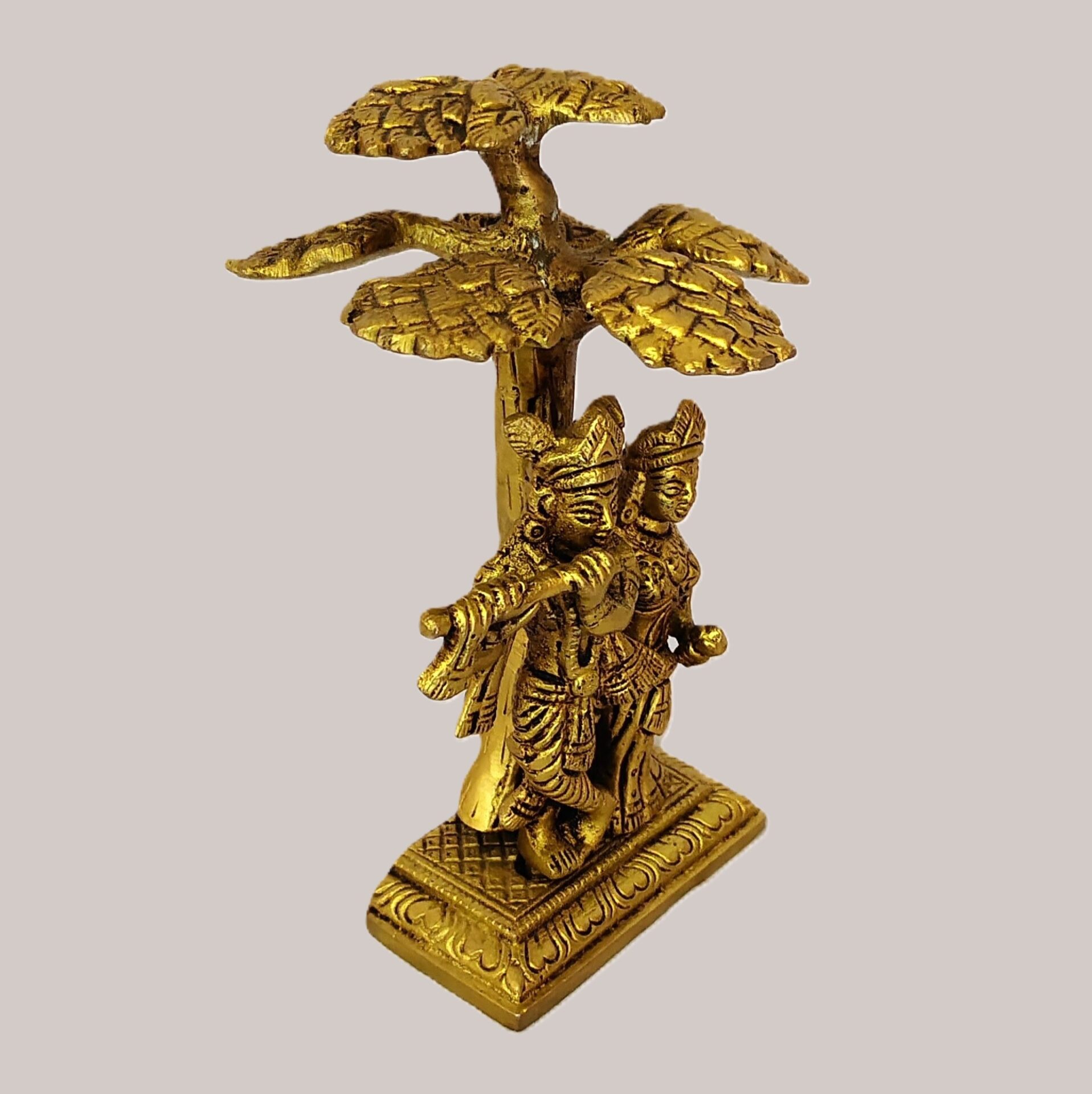 Radha Krishna Under Tree Brass Idol | Metal Statue | Gold Finish | Sculpture for Home, Office, Puja | Religious Figurine | Decorative Murti Gift Showpiece - Image 4