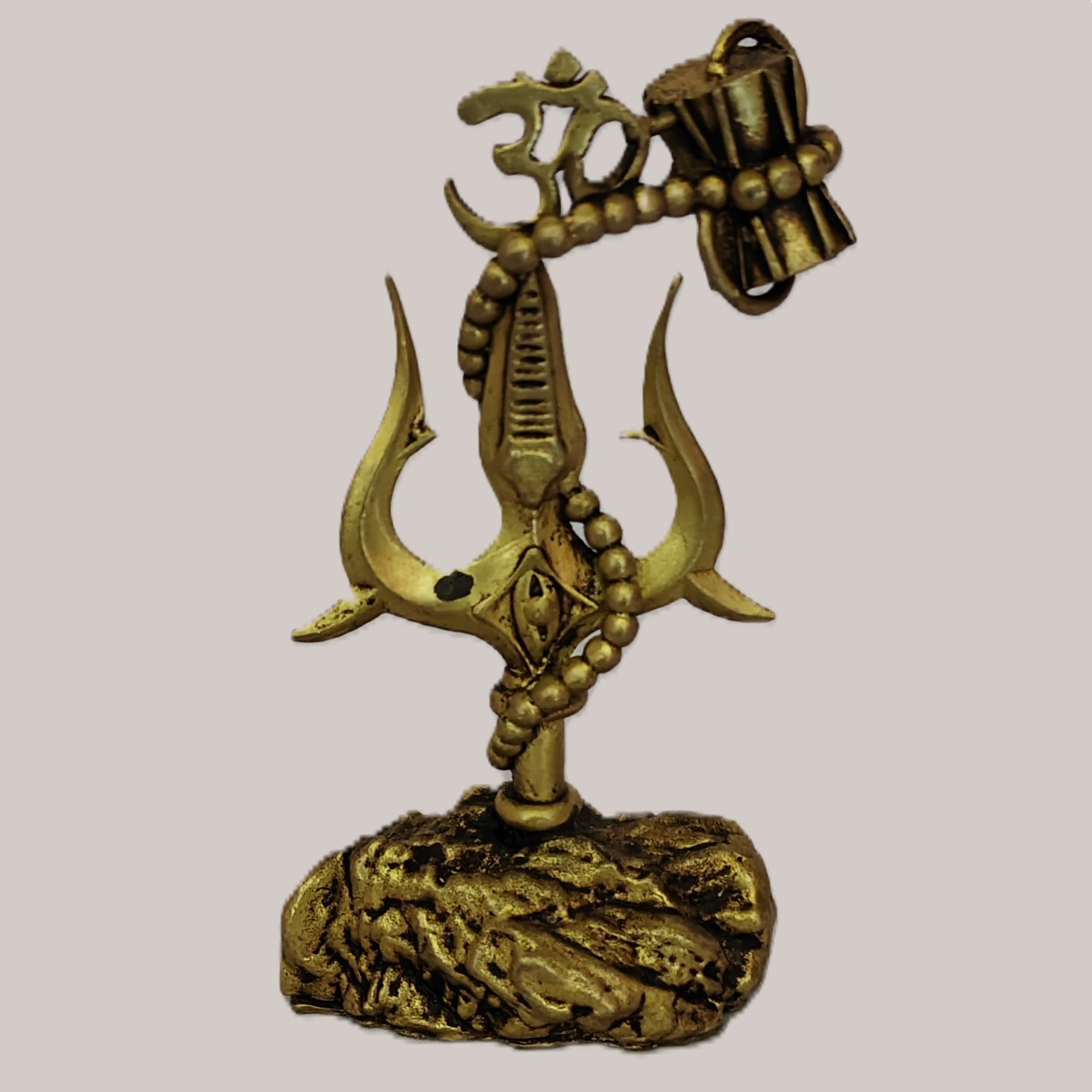 Handcrafted Brass Shiva Trishul Showpiece with Om Damru Rudraksha | Vastu Mahadev Trident Idol on Rock Base for Car Dashboard, Home Temple & Spiritual Decor - Image 2
