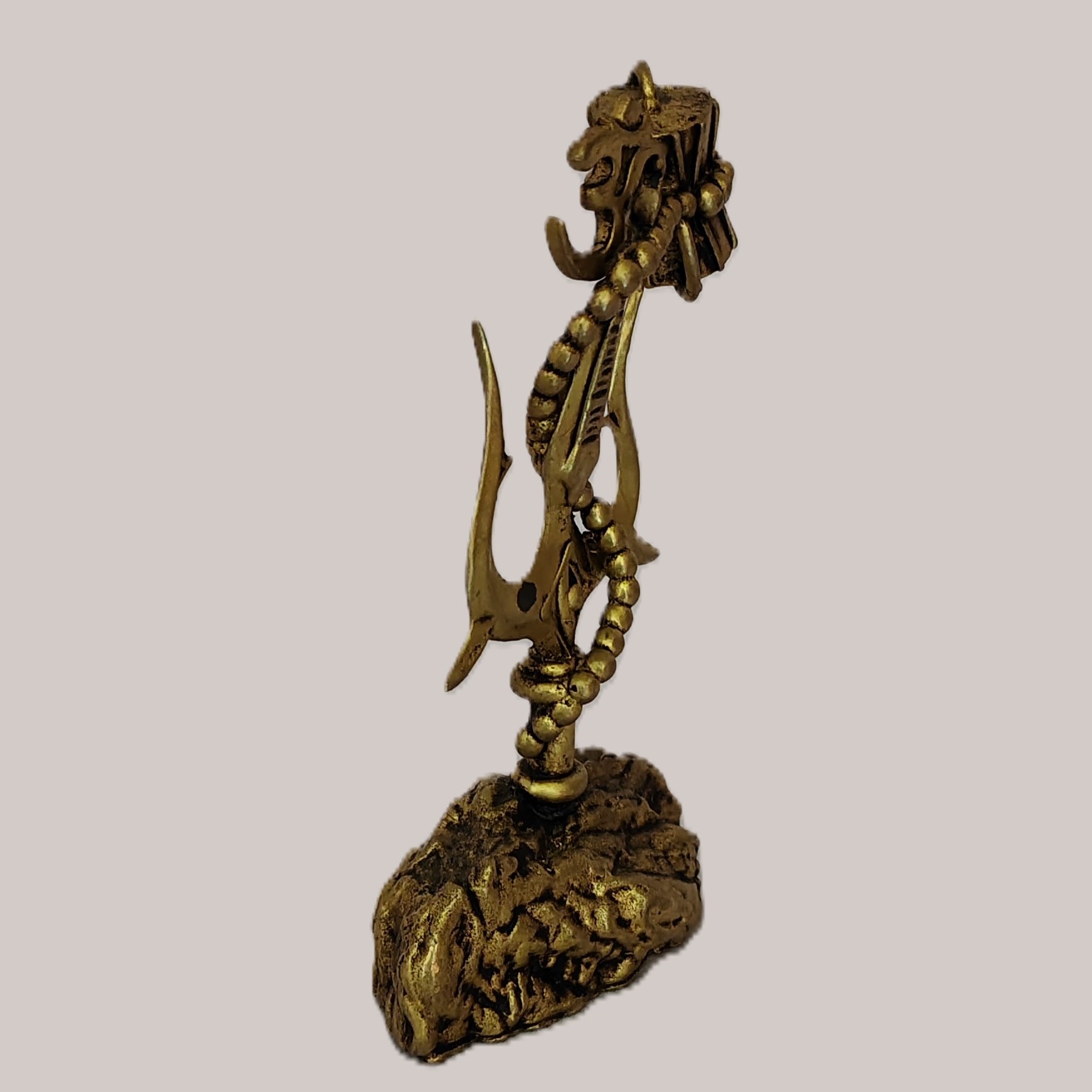 Handcrafted Brass Shiva Trishul Showpiece with Om Damru Rudraksha | Vastu Mahadev Trident Idol on Rock Base for Car Dashboard, Home Temple & Spiritual Decor - Image 3