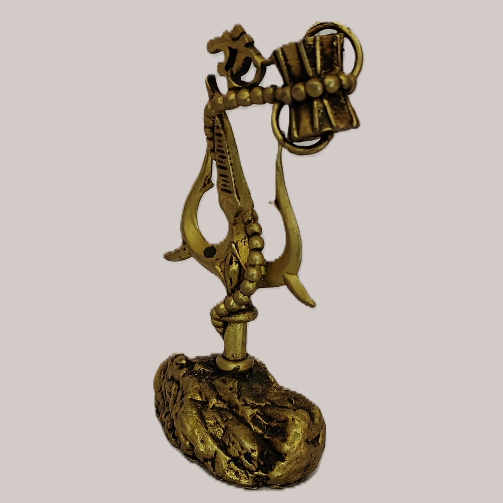 Handcrafted Brass Shiva Trishul Showpiece with Om Damru Rudraksha | Vastu Mahadev Trident Idol on Rock Base for Car Dashboard, Home Temple & Spiritual Decor - Image 4