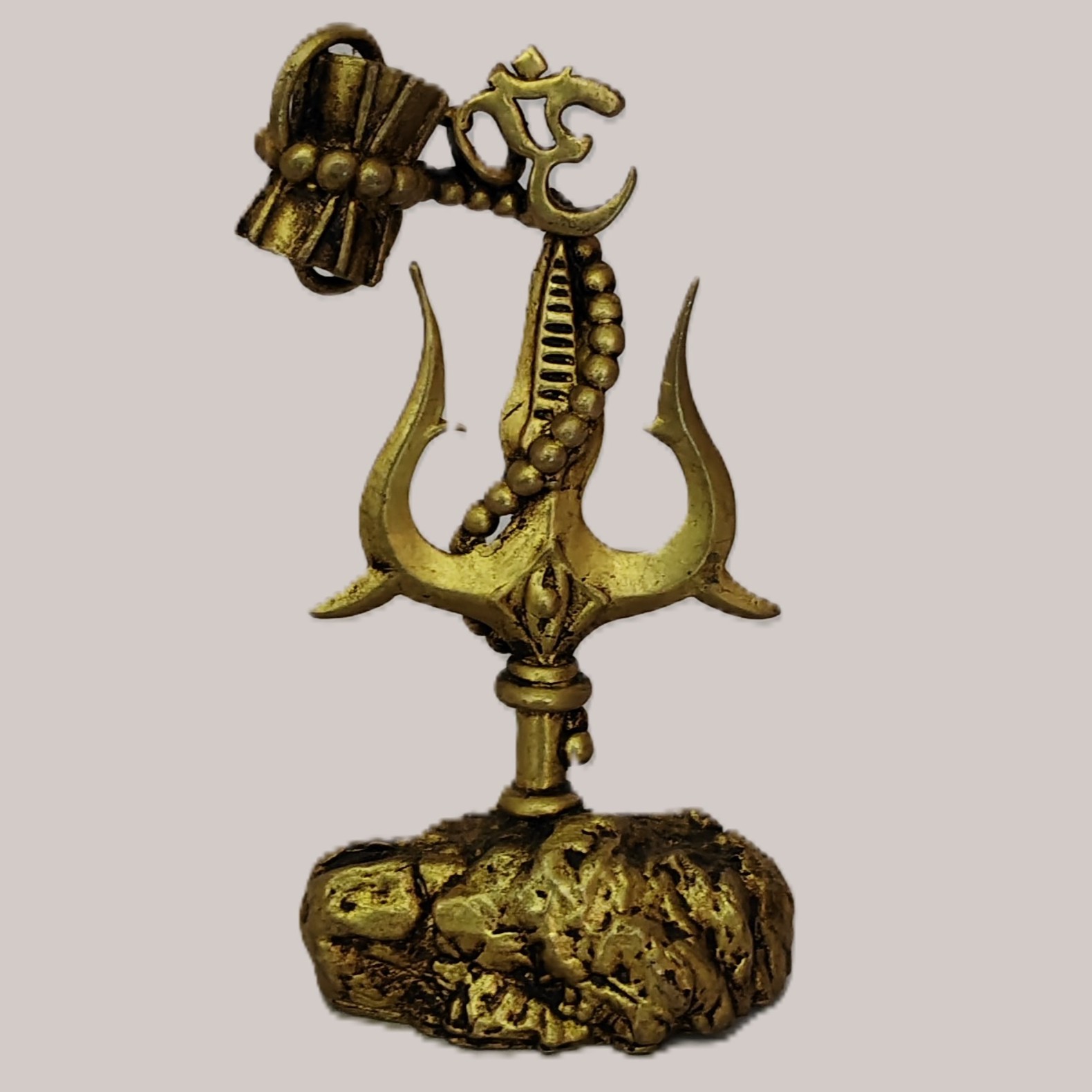 Handcrafted Brass Shiva Trishul Showpiece with Om Damru Rudraksha | Vastu Mahadev Trident Idol on Rock Base for Car Dashboard, Home Temple & Spiritual Decor - Image 5