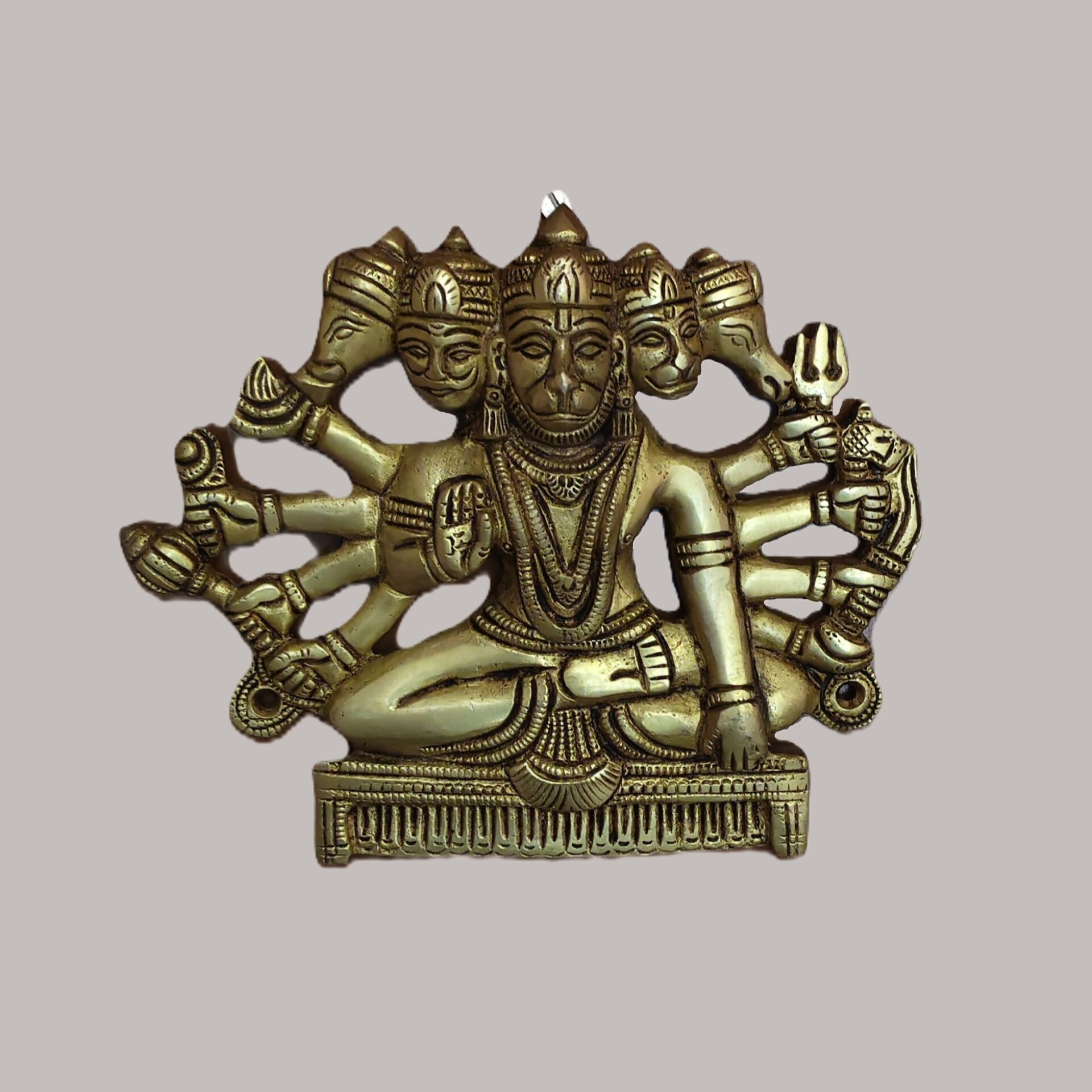 Handcrafted Brass Panchmukhi Hanuman Wall Hanging | Vastu Five Faced Bajrangbali Idol with 10 Arms for Main Door Protection, Courage, Evil Eye & Vastu Remedy - Image 2