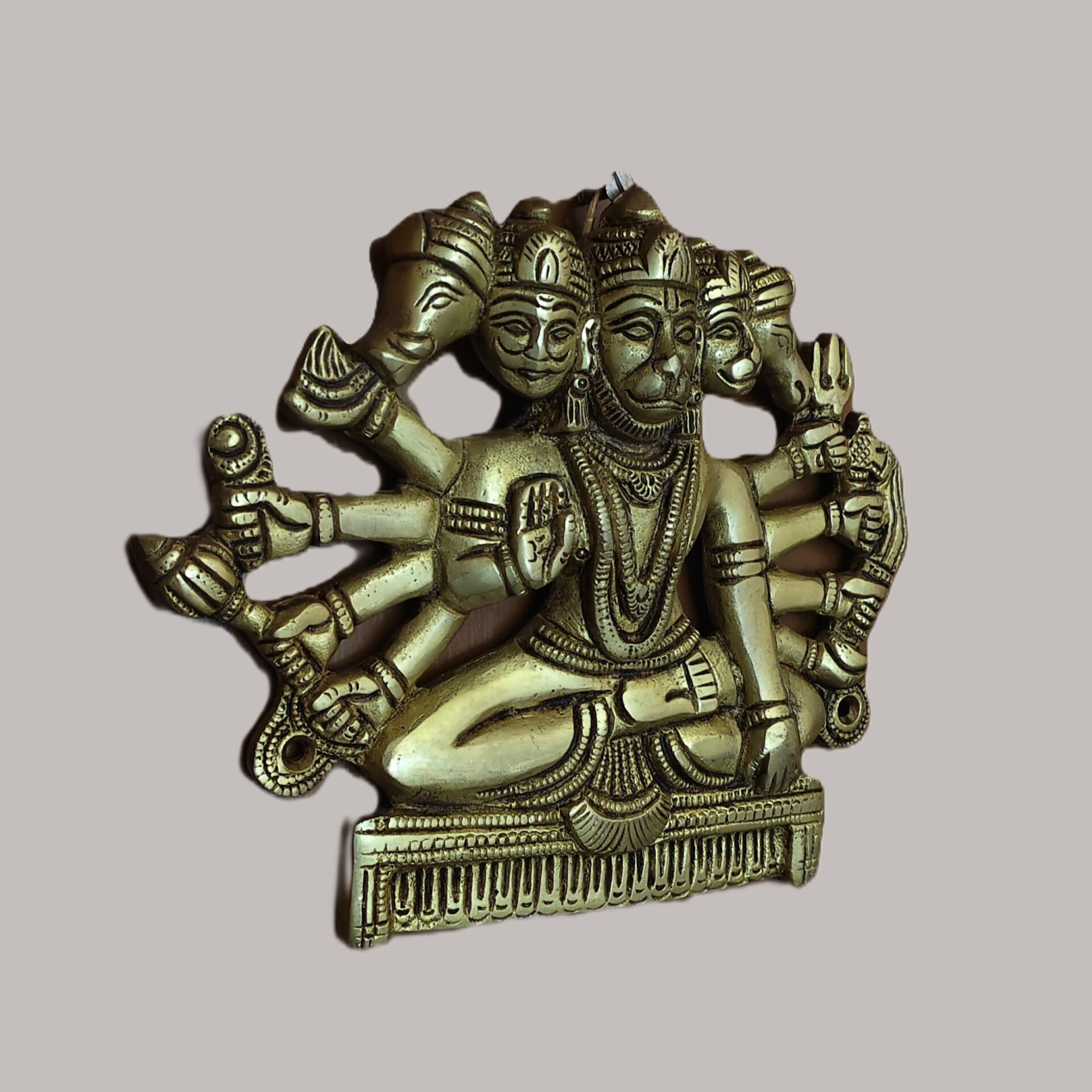 Handcrafted Brass Panchmukhi Hanuman Wall Hanging | Vastu Five Faced Bajrangbali Idol with 10 Arms for Main Door Protection, Courage, Evil Eye & Vastu Remedy - Image 3